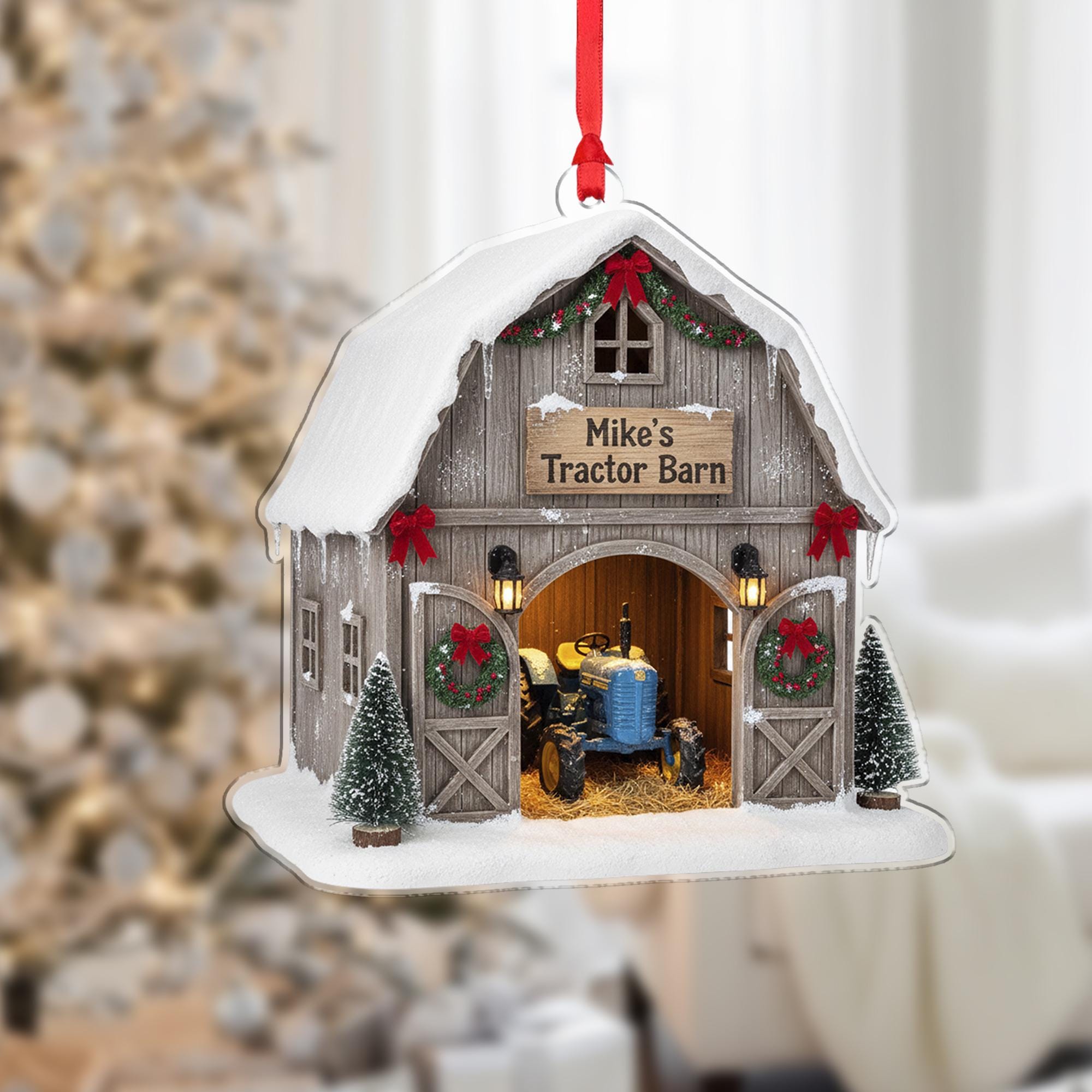 Custom Tractor Barn Christmas Ornament: Personalized Keepsake image 1