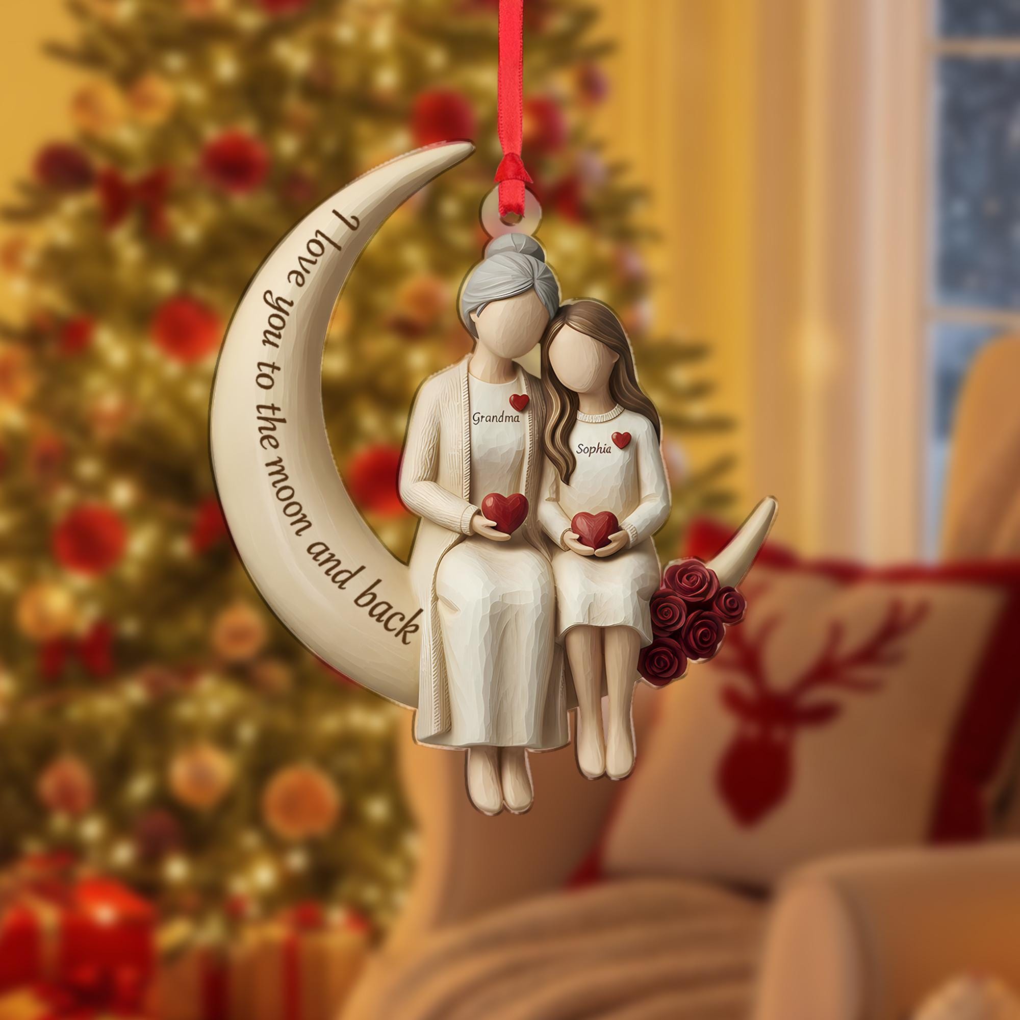 Personalised Grandma & Granddaughter Moon Ornament: Custom Name Duo Keepsake image 2
