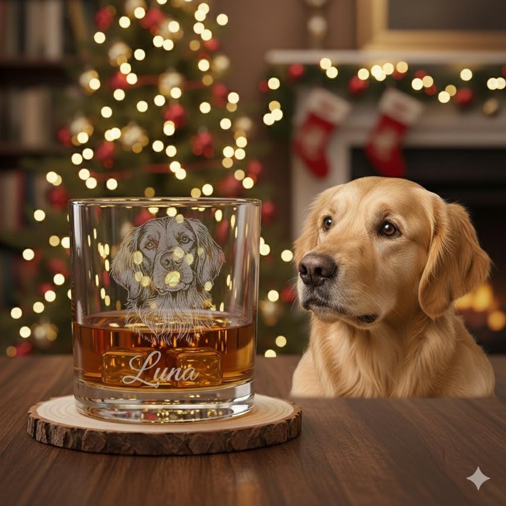 Custom Pet Portrait Engraved Whiskey Glass with Dog or Cat image 3