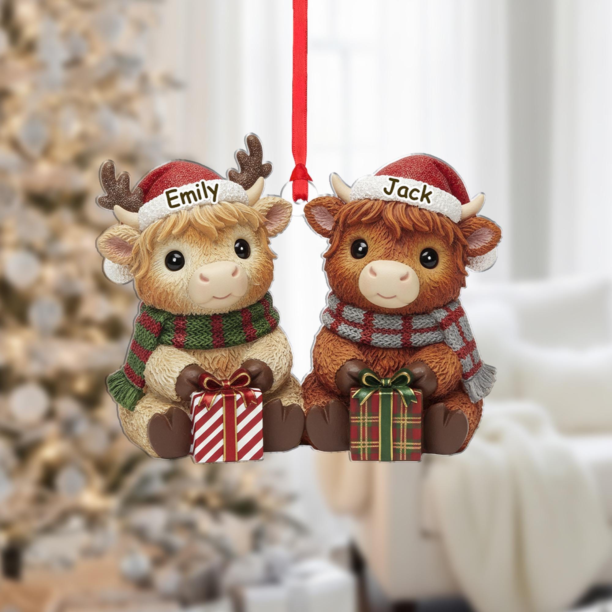 Personalized Highland Cow Couple Ornament – Custom Name Holiday Keepsake image 1