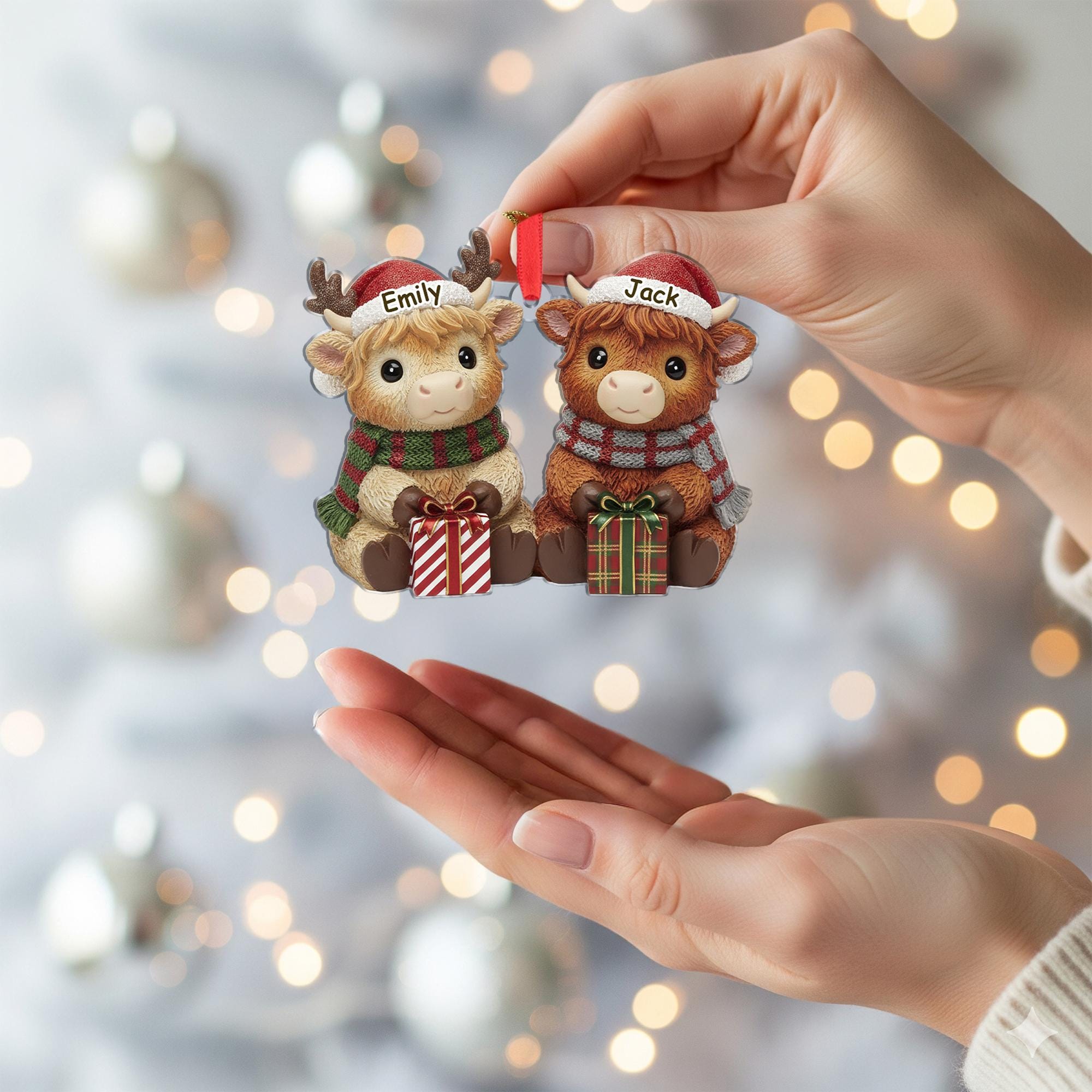 Personalized Highland Cow Couple Ornament – Custom Name Holiday Keepsake image 3