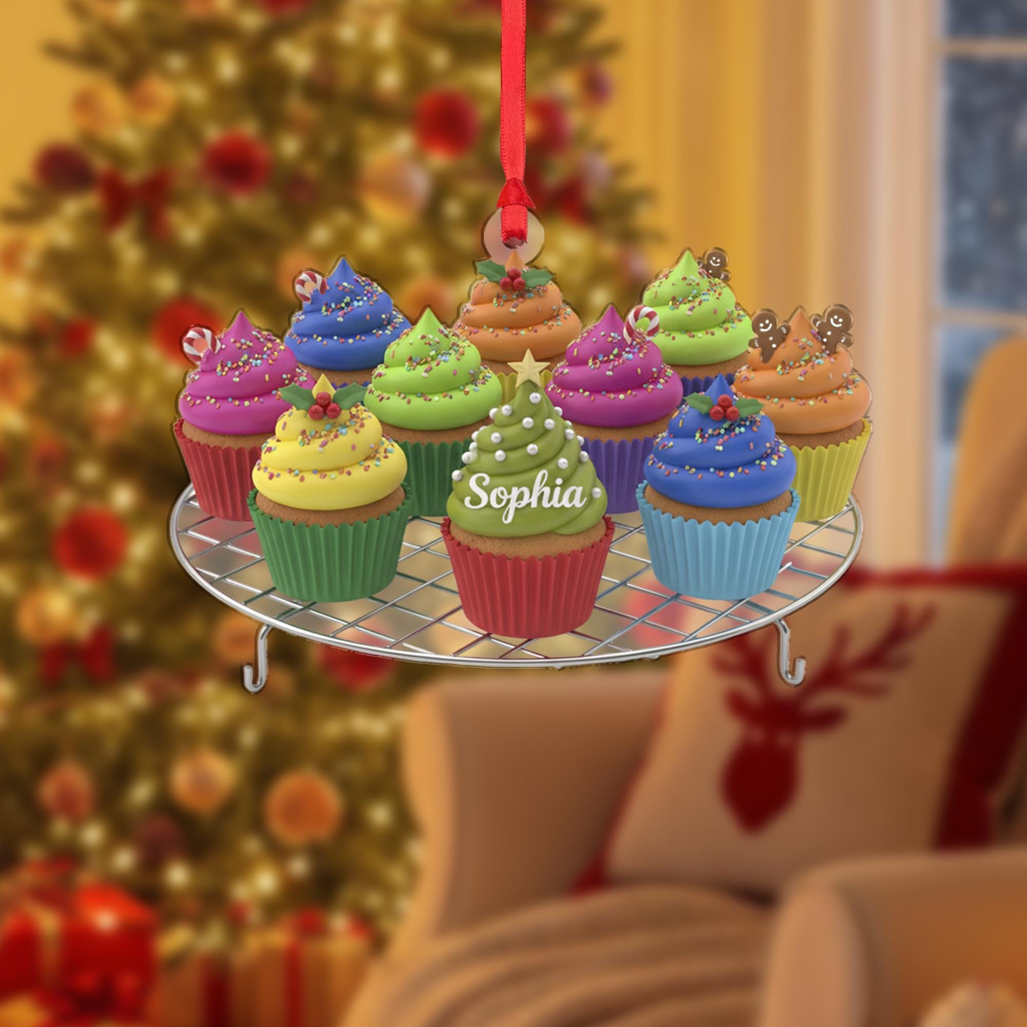 Personalized Cupcake Ornament: Custom Family Names, Baking Theme, Cooling Rack image 3