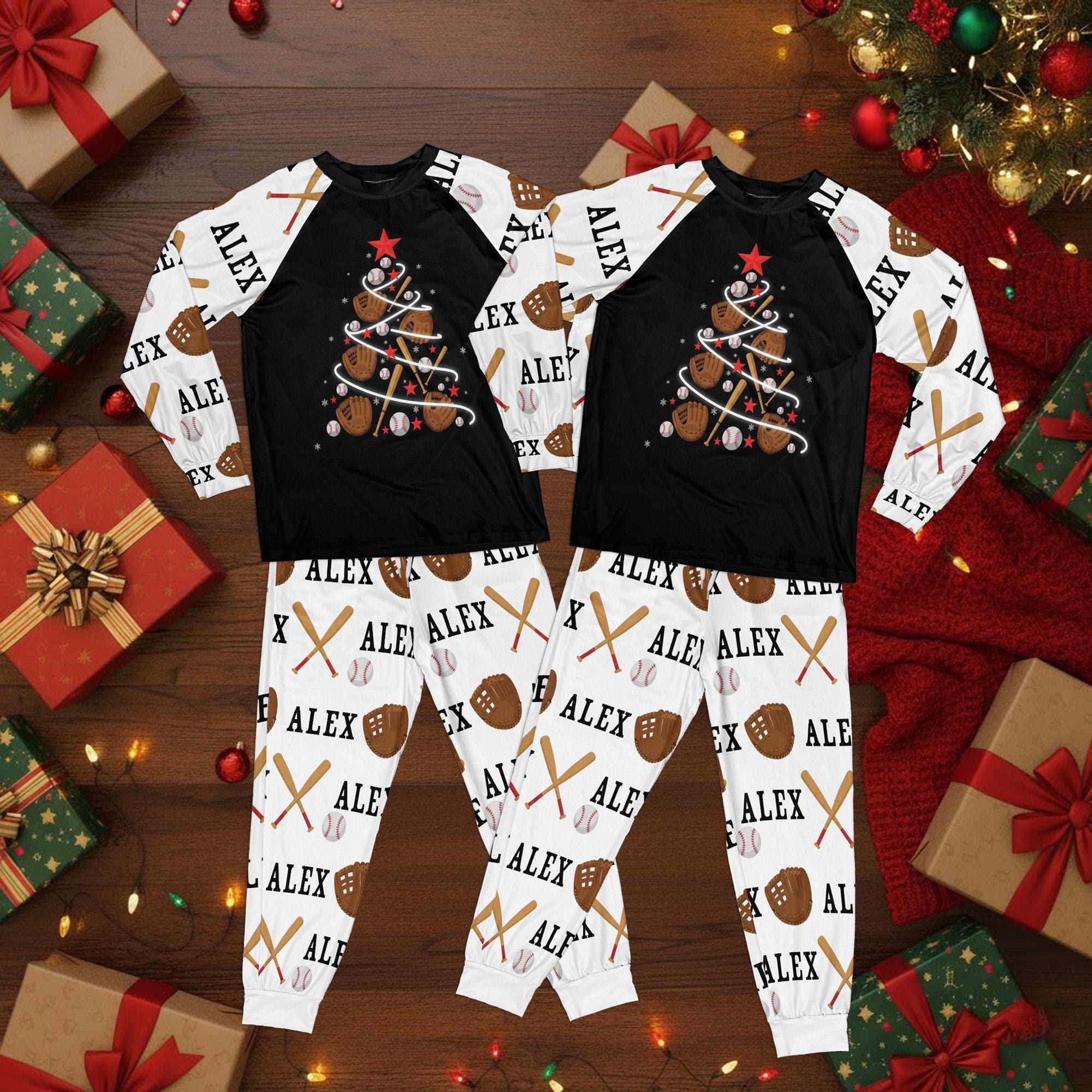 Custom Baseball Christmas Pajama Set: Personalized Name & Number Holiday Sleepwear image 2
