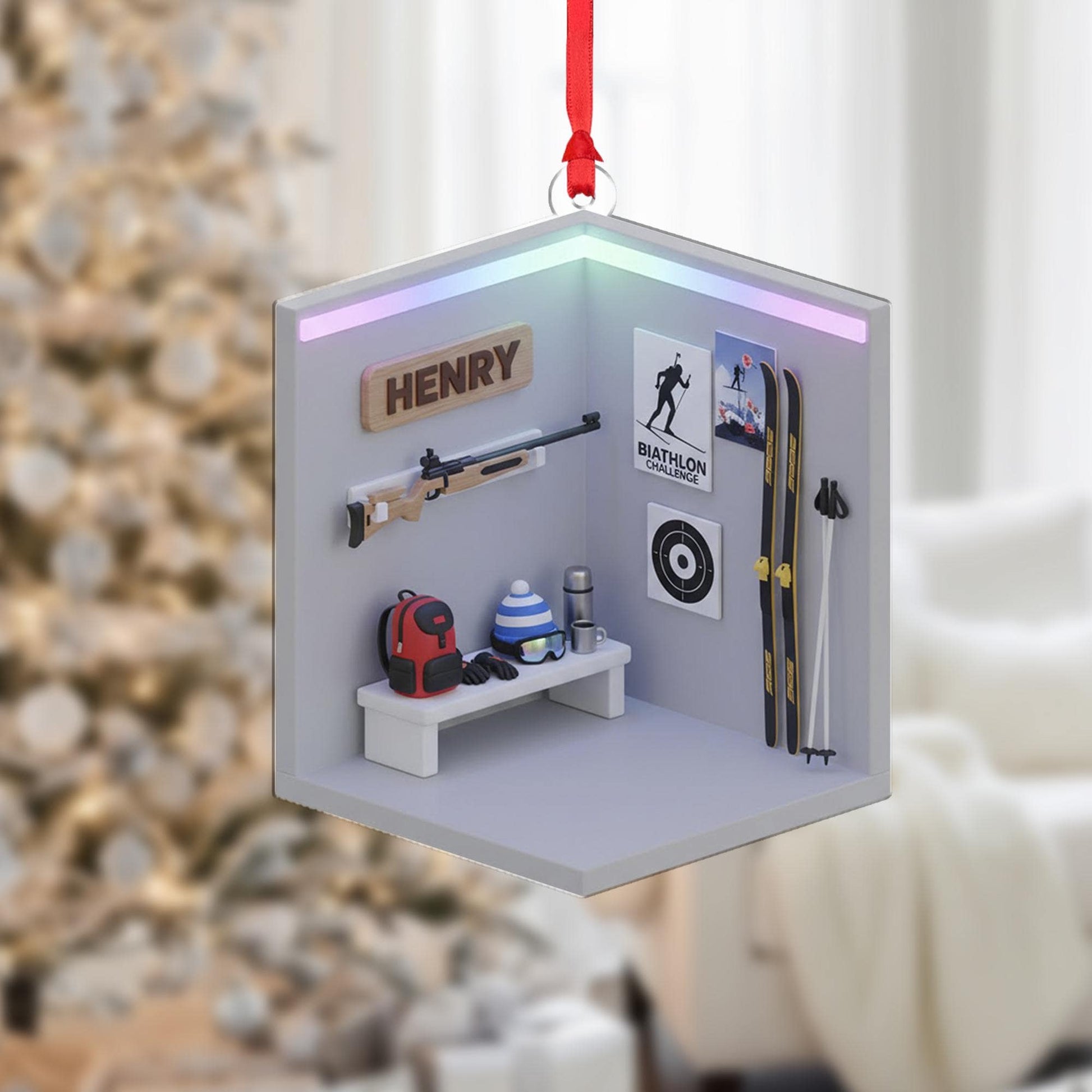 Personalized Biathlon Ornament Locker Diorama Skiing Shooting Rifle Keepsake image 3