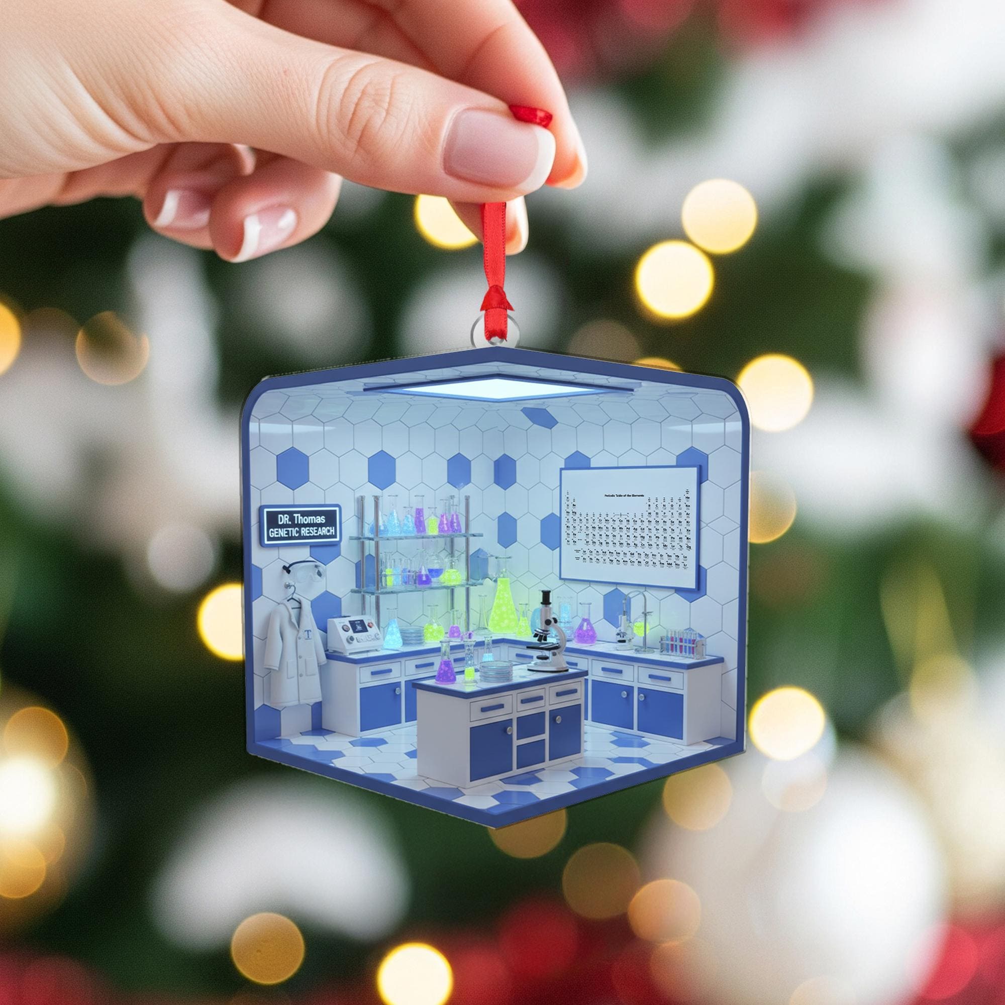 Personalized Science Lab Ornament Chemist Researcher Diorama Microscope Keepsake image 1