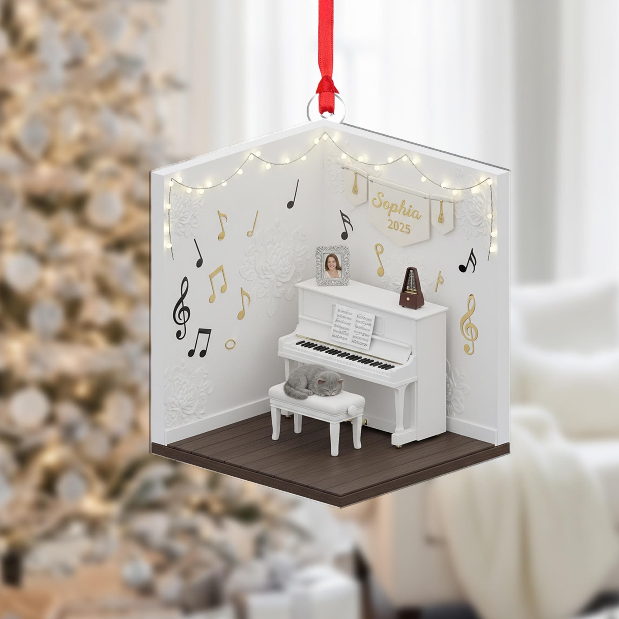 Personalized Piano Ornament Music Room Diorama Musician Cat Keepsake image 1