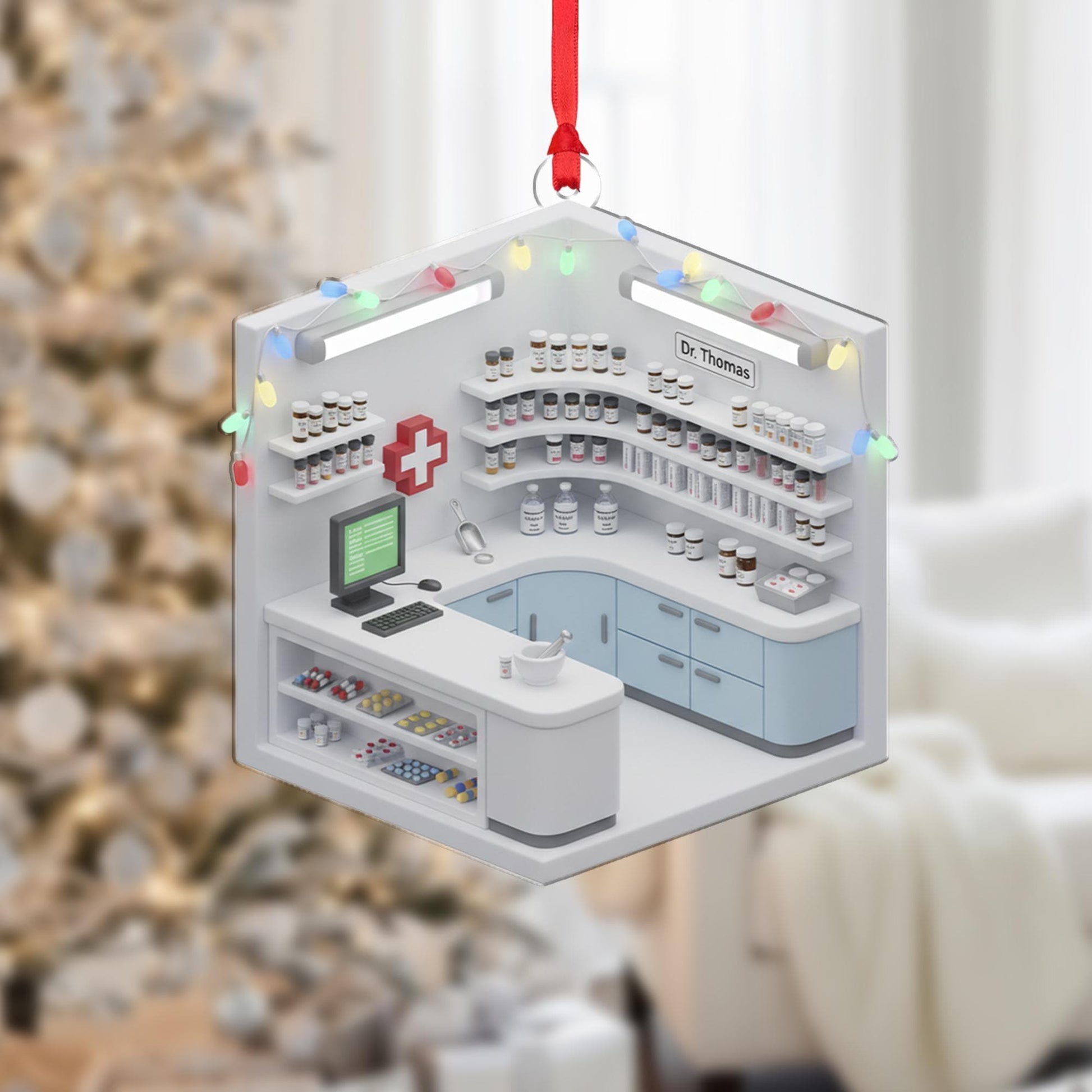 Personalized Pharmacist Ornament Counter Diorama Pharmacy Tech Rx Keepsake image 1