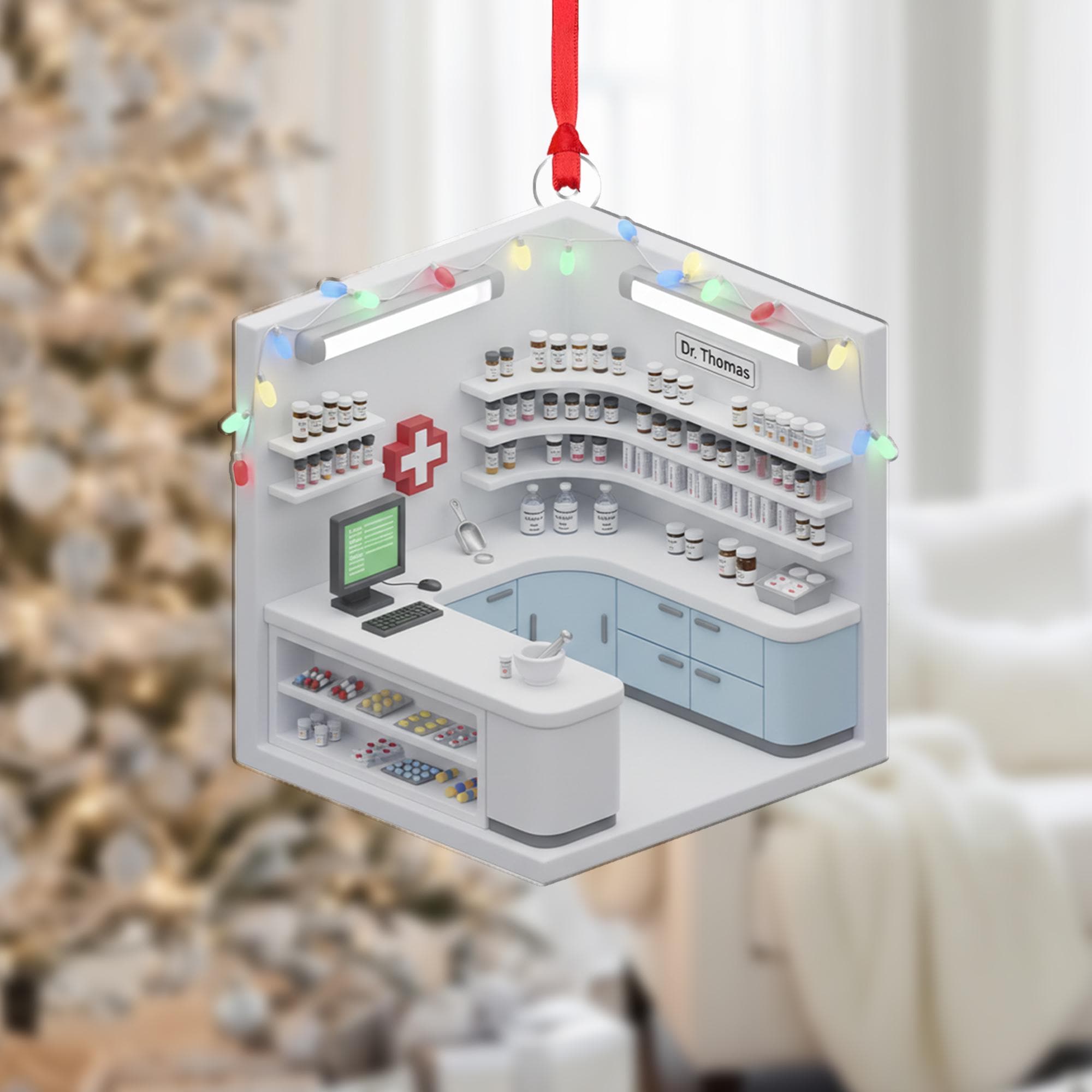 Personalized Pharmacist Ornament Counter Diorama Pharmacy Tech Rx Keepsake image 1
