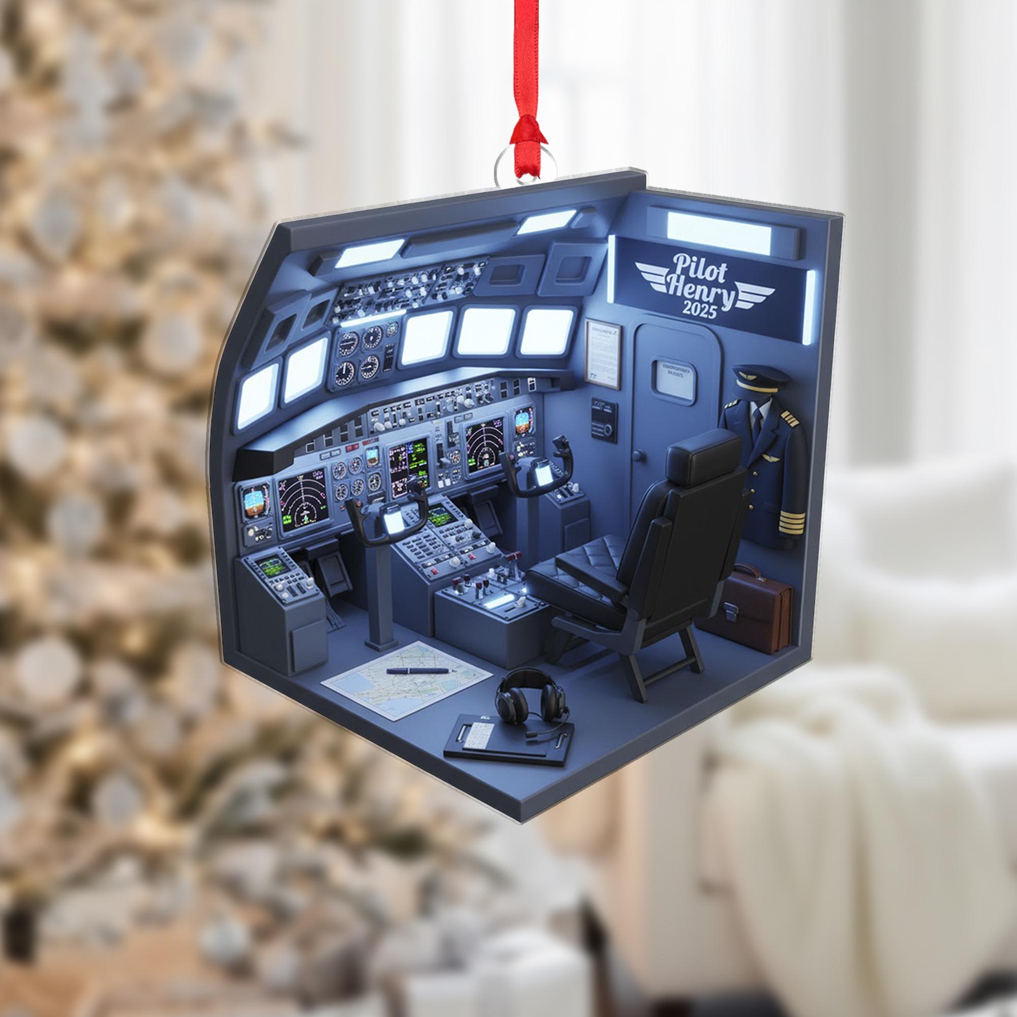 Personalized Pilot Ornament Cockpit Diorama Flight Deck Airman Keepsake image 1