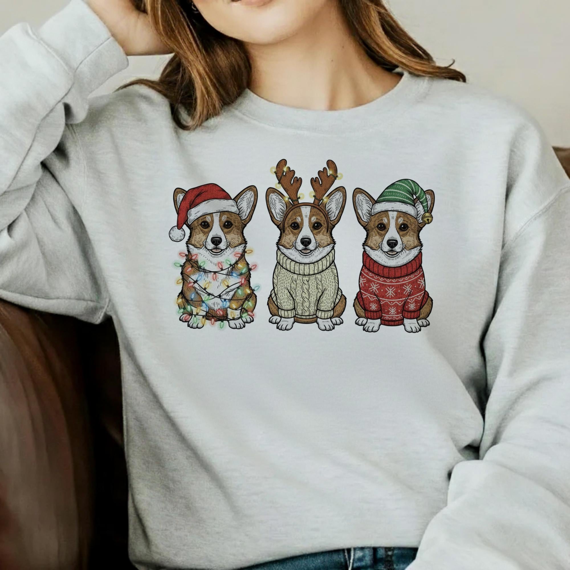 Custom Corgi Embroidered Sweatshirt: Festive Corgi Crewneck image 2