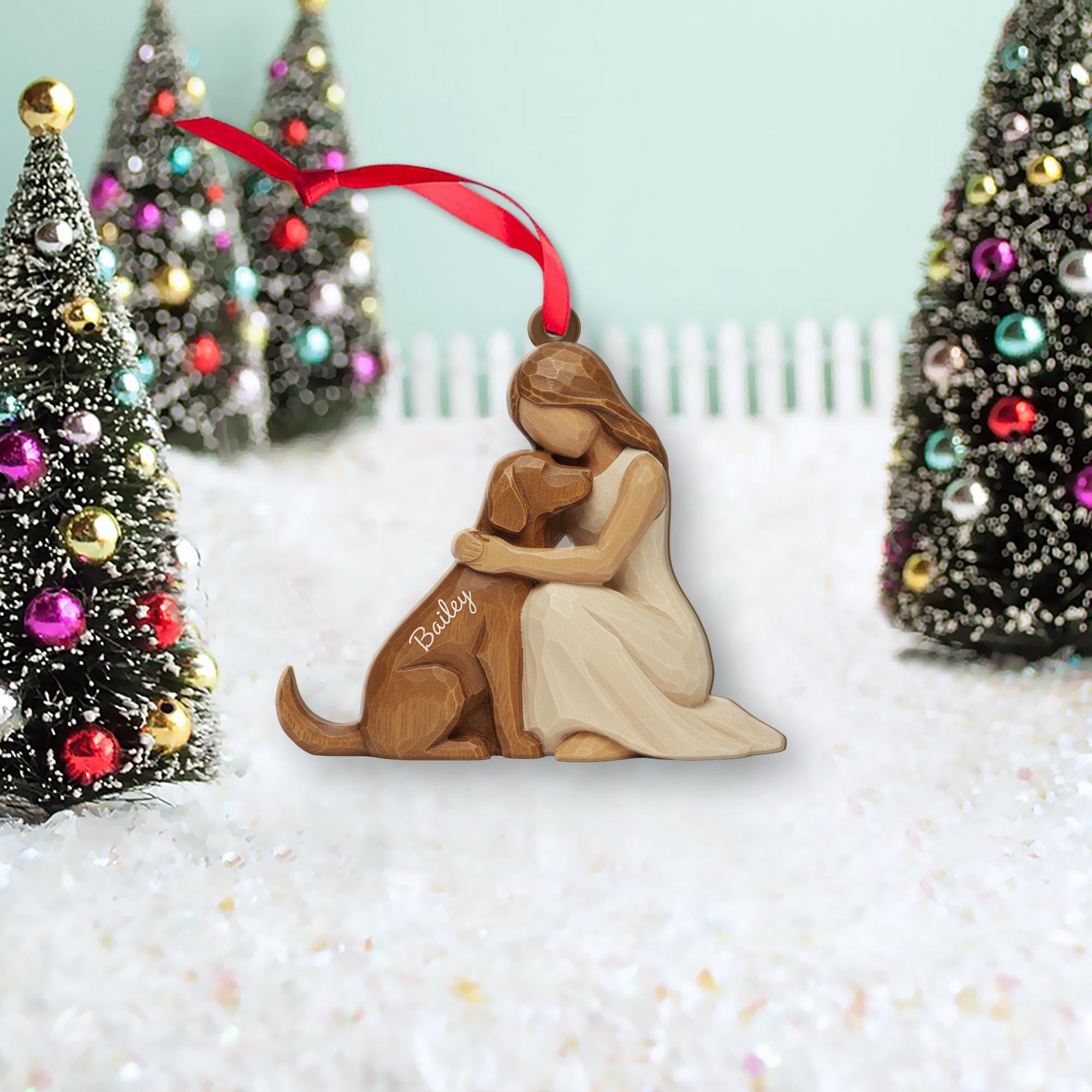 Personalised Ornament Woman & Dog Hugging – Pet Owner Keepsake image 7