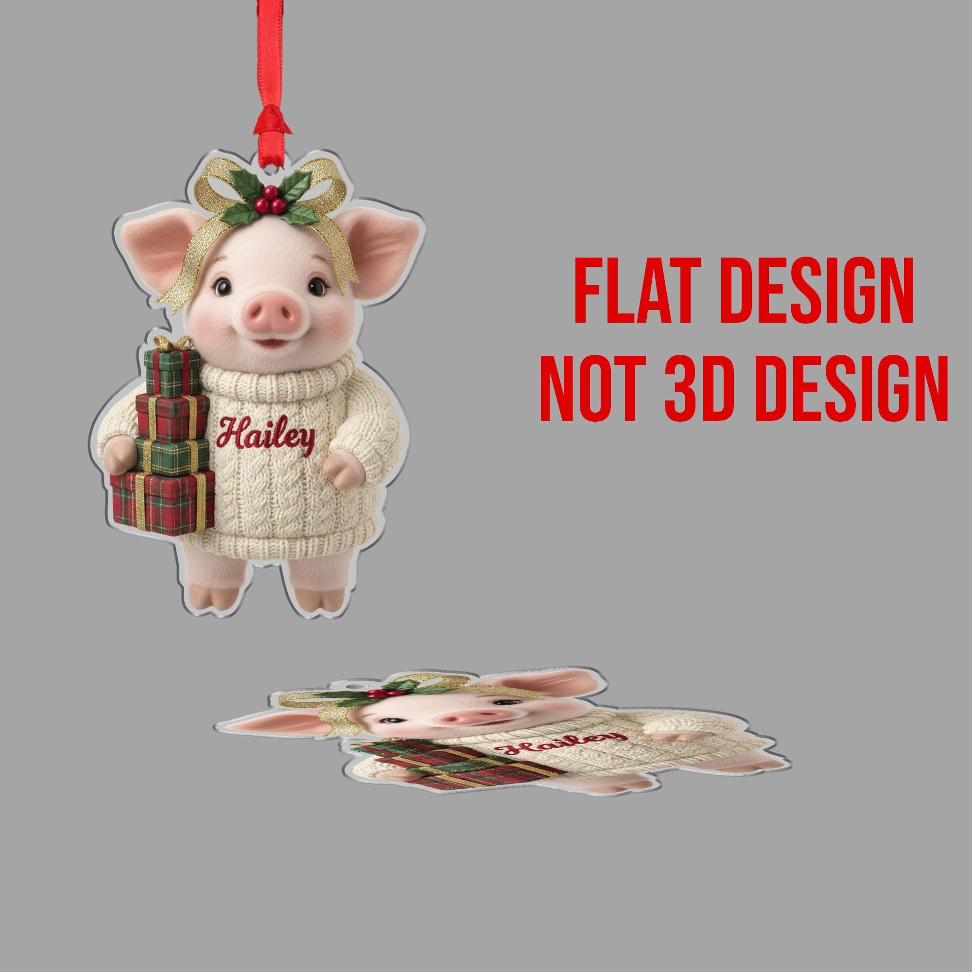 Personalized Pig Christmas Tree Ornament, Holiday Animal Decoration image 7