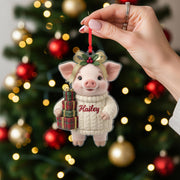 Personalized Pig Christmas Tree Ornament, Holiday Animal Decoration image 1