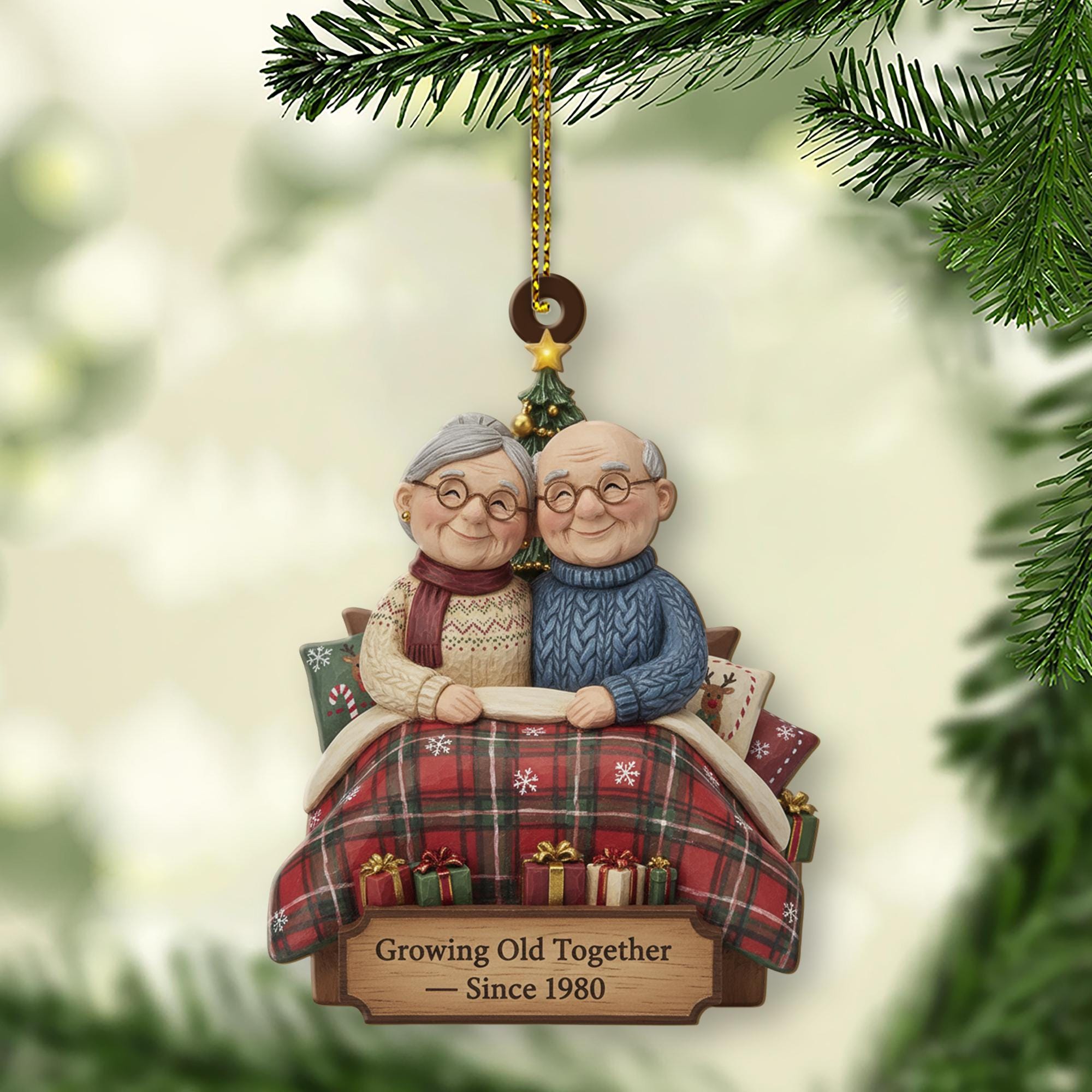 Personalized Couple Ornament, Growing Old Together Keepsake, Christmas Anniversary Decoration image 1