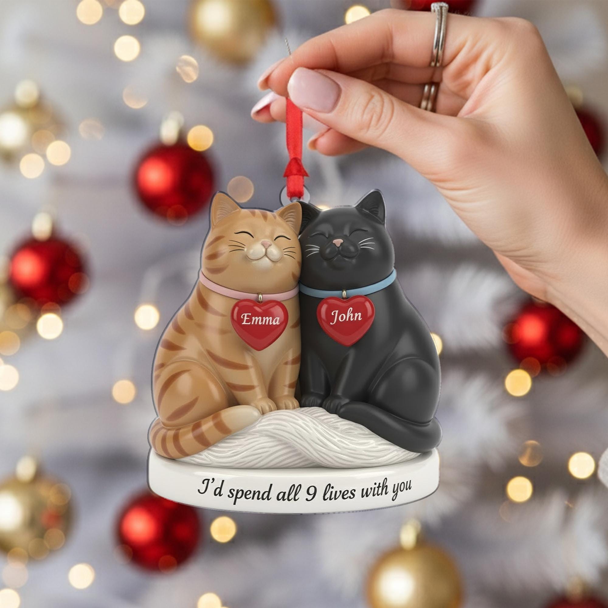 Personalized Cat Couple Ornament, Two Cats Tree Ornament, Christmas Pet Decoration image 1