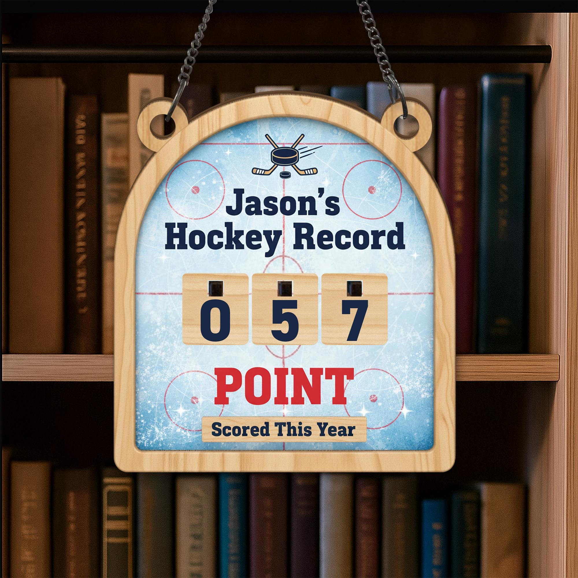 Personalized Hockey Record Sign, Player Points Tracker, Wooden Sports Display image 1