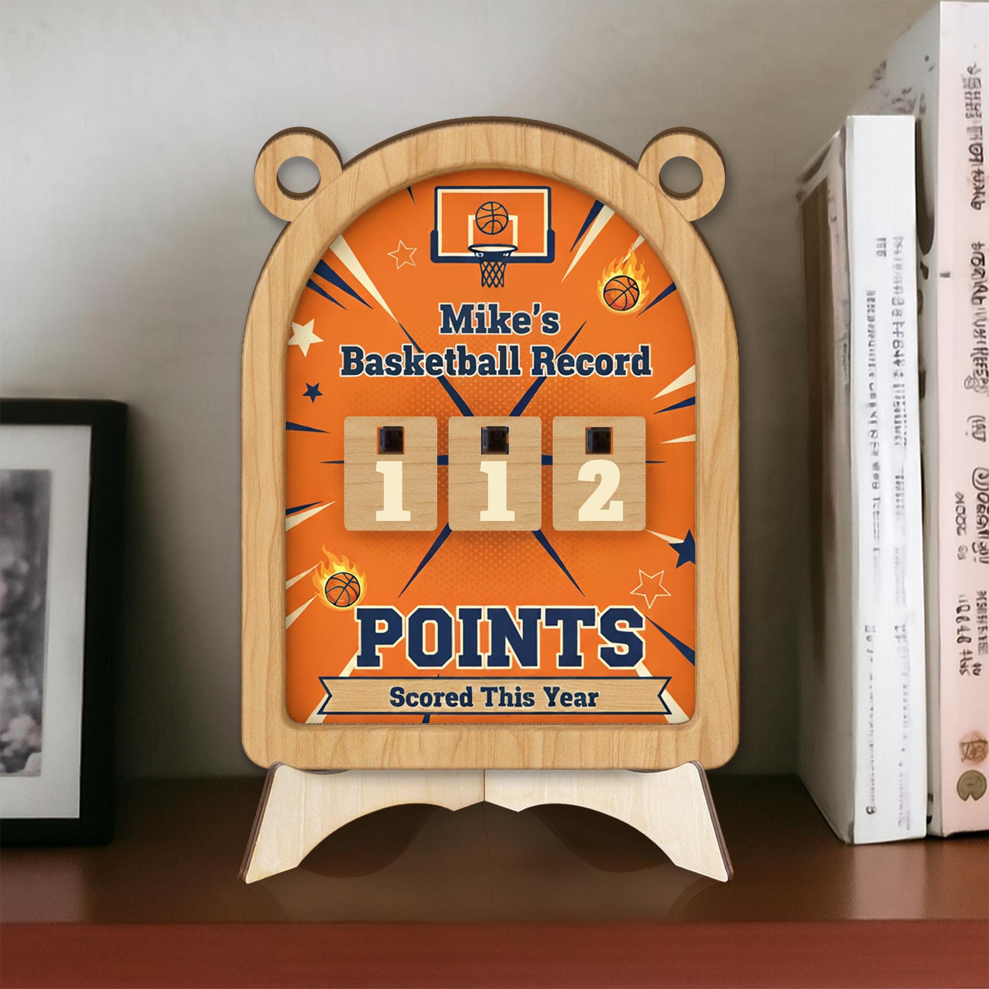 Personalized Basketball Record Sign, Player Points Tracker, Wooden Sports Display image 2