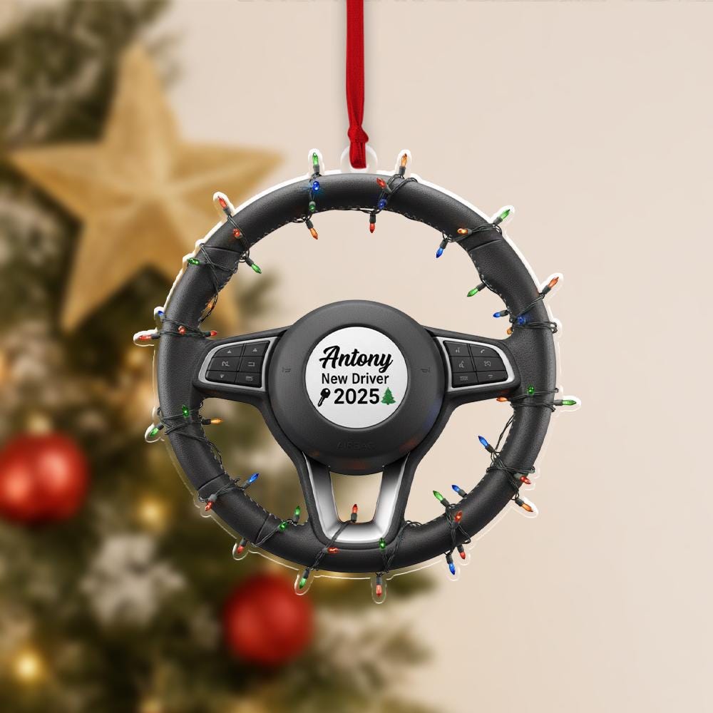 Custom New Driver Ornament Personalized Christmas Gift – Steering Wheel Car Decor Keepsake 2025 image 1