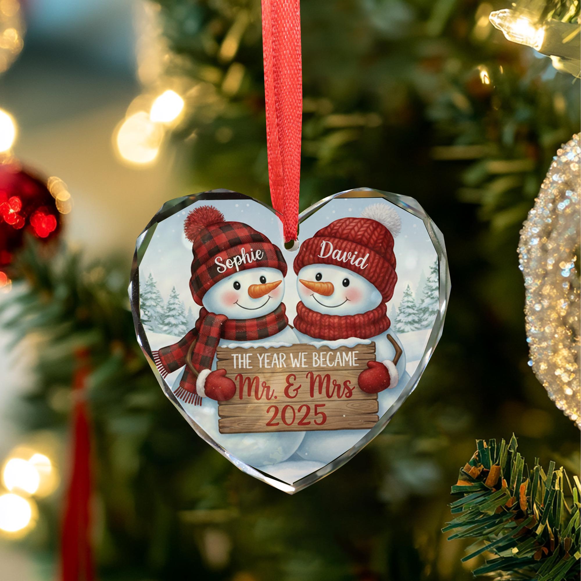 Personalized Glass Ornament – The Year We Became Mr & Mrs Snowman Couple Christmas Gift image 2