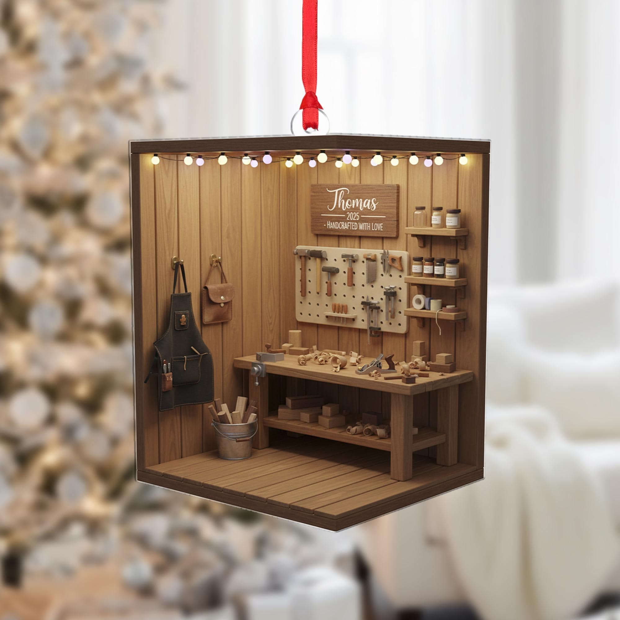 Personalized Workshop Ornament: Custom Name, Gift for Carpenter, Dad, 2025 image 2