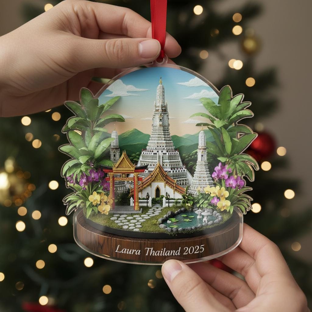Thailand Travel Ornament 2025: Personalized Adventure Keepsake with Name & Destination image 1