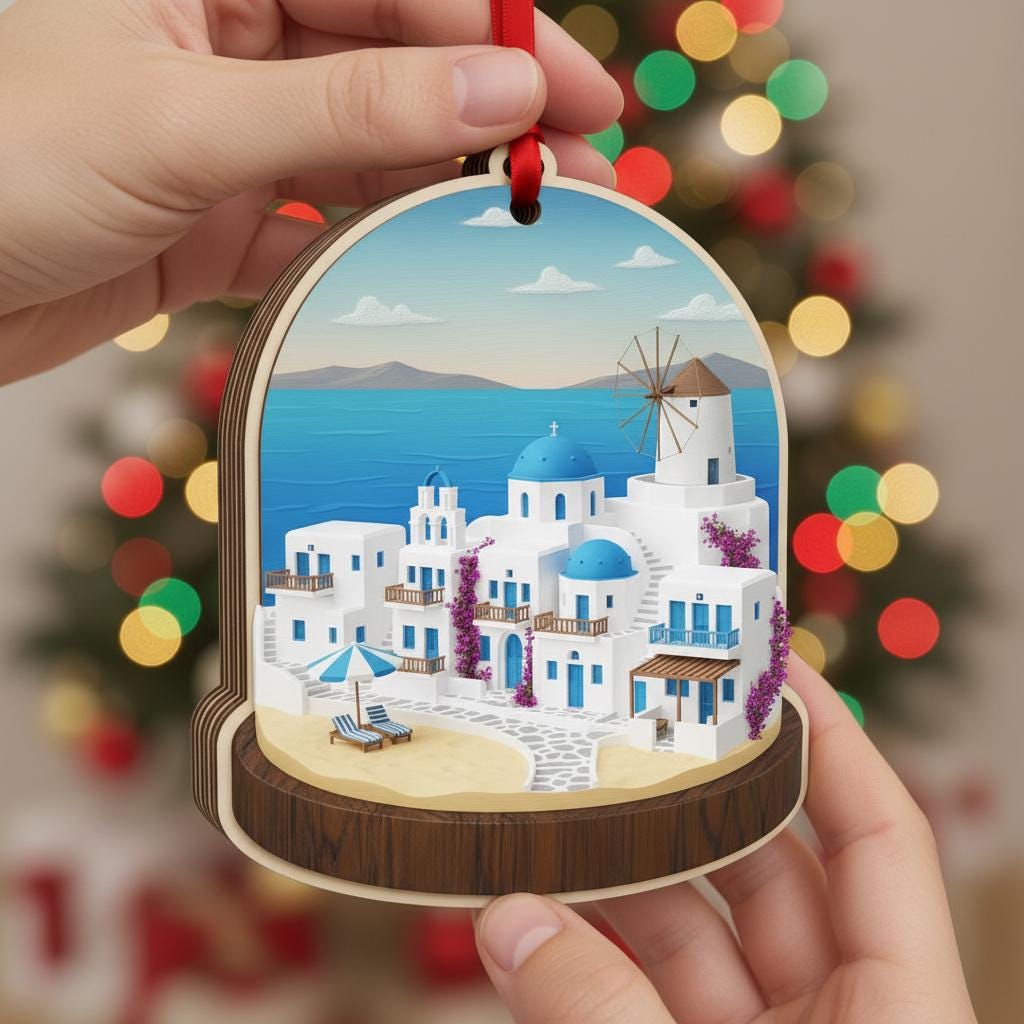 Greece Travel Ornament 2025: Personalized Adventure Keepsake with Name, Beach Trip Ornament image 4