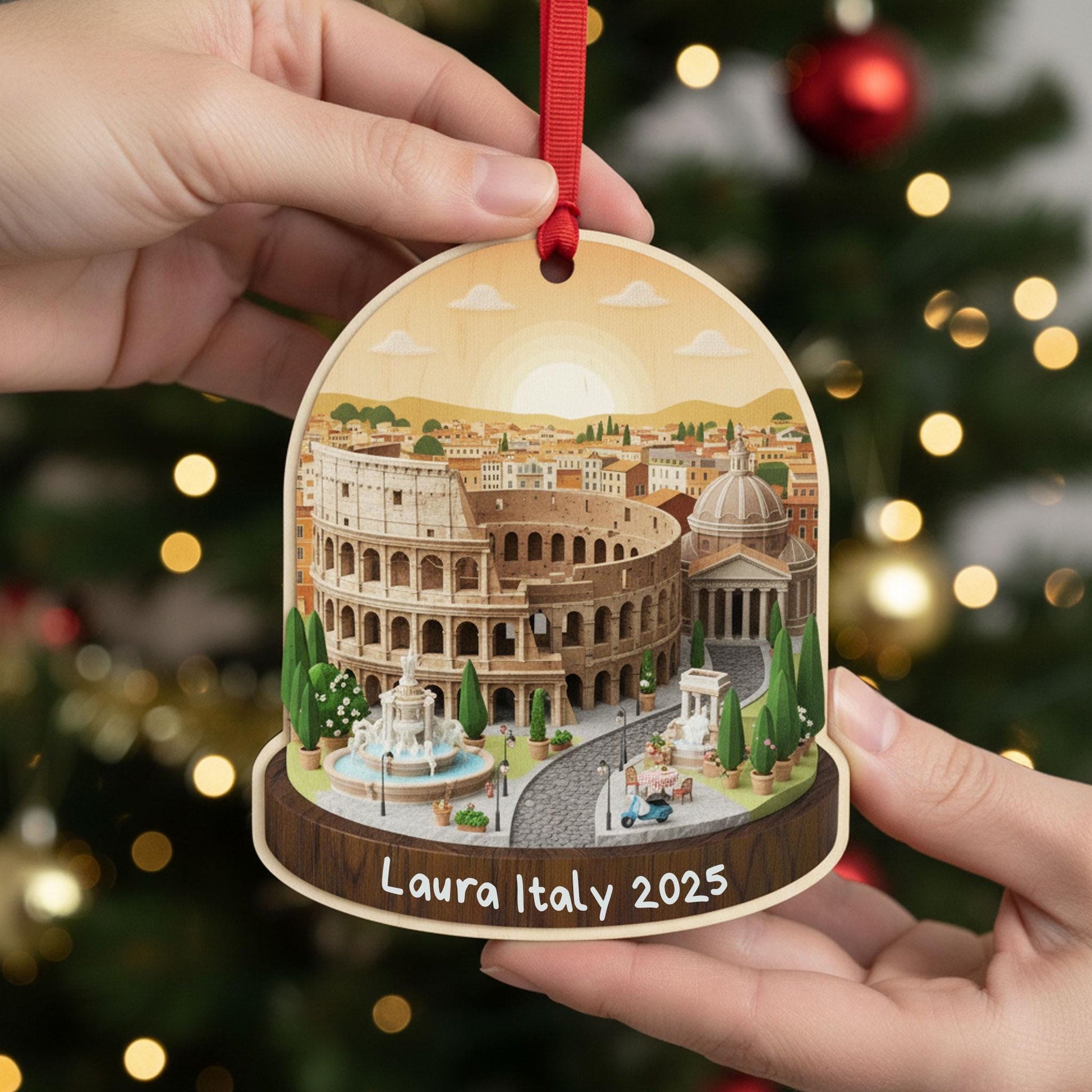 Italy Travel Ornament 2025: Personalized Adventure Keepsake with Name & Destination City image 2