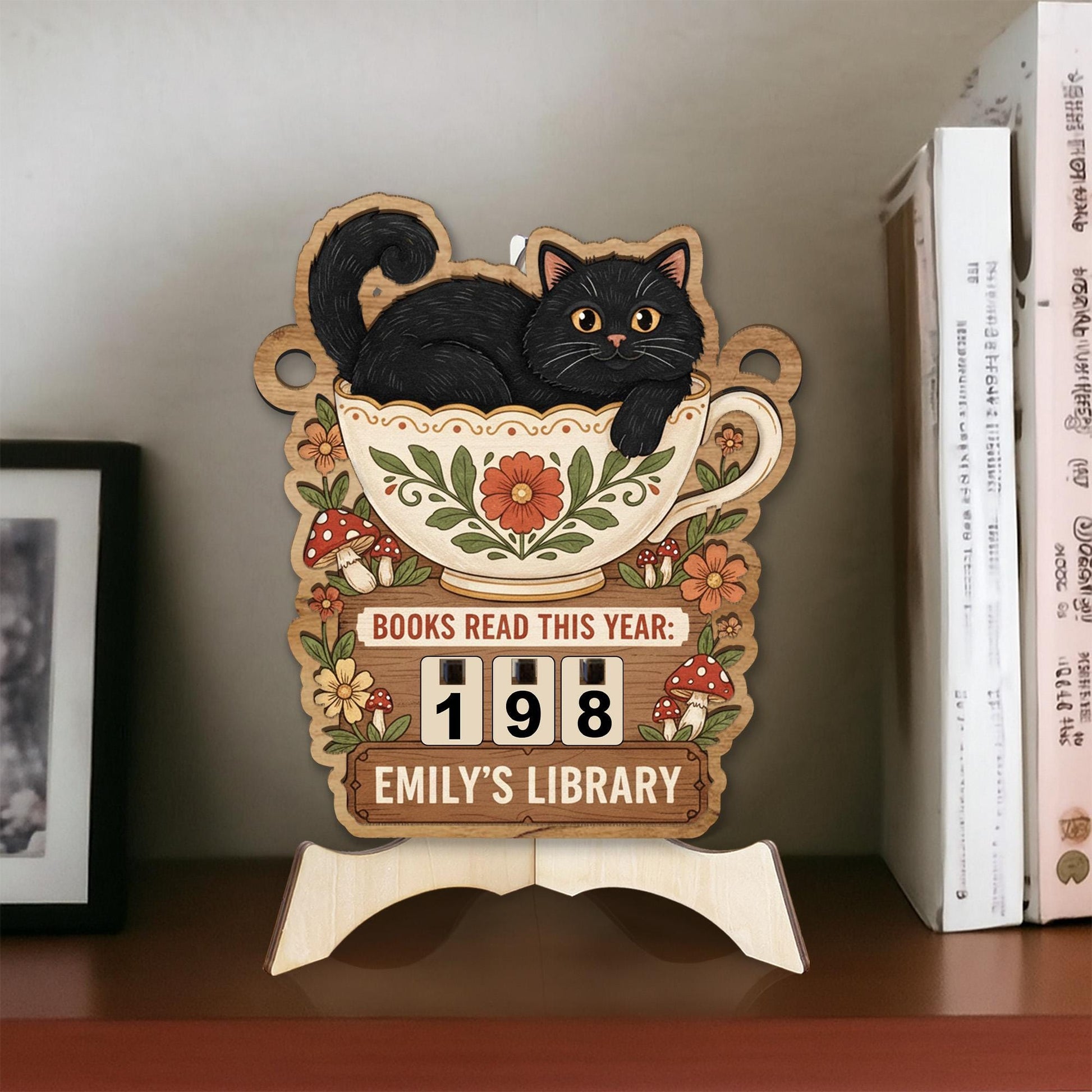 Custom Cat Book Tracker Sign - Personalized Cozy Library Decor for Cat Lovers image 1