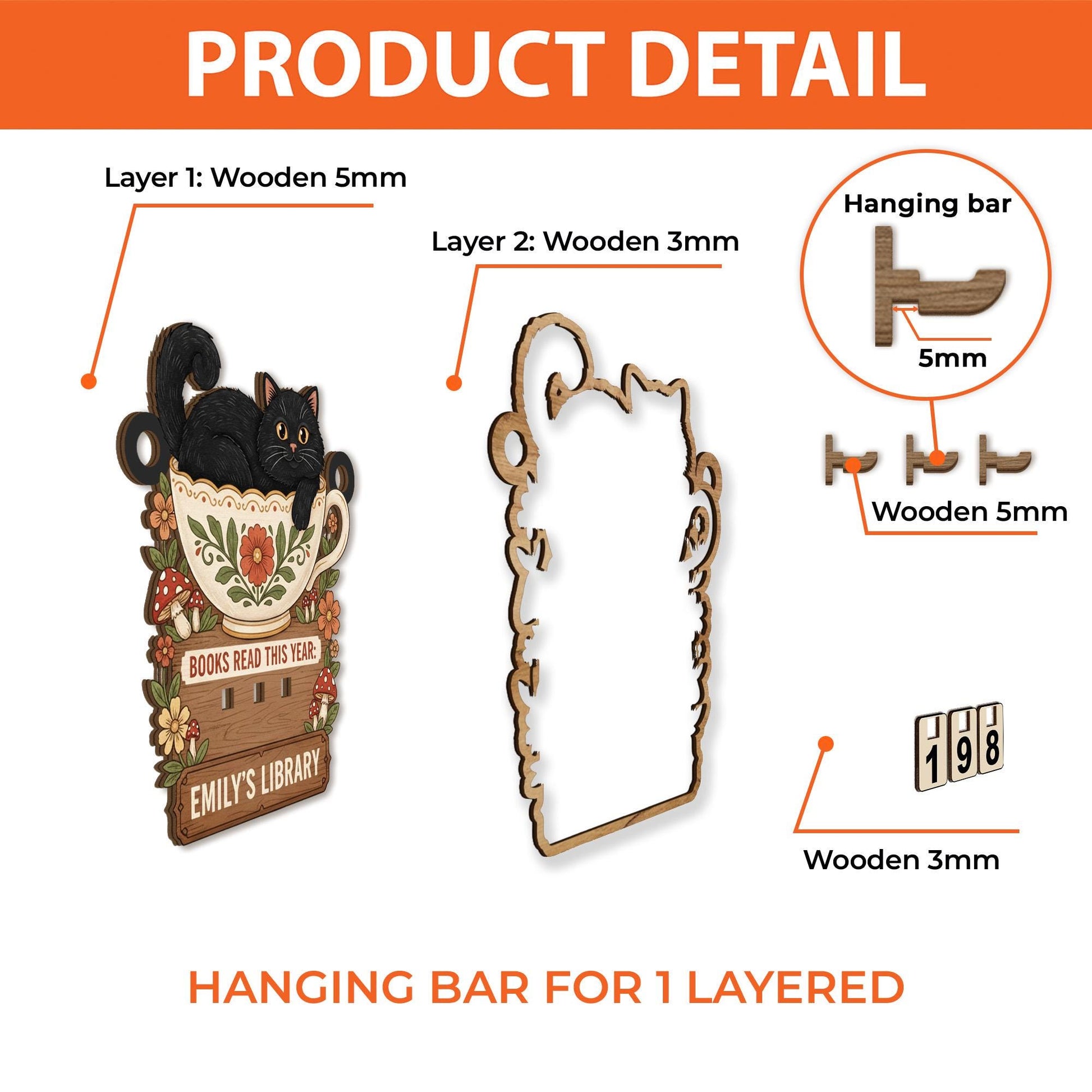 Custom Cat Book Tracker Sign - Personalized Cozy Library Decor for Cat Lovers image 3