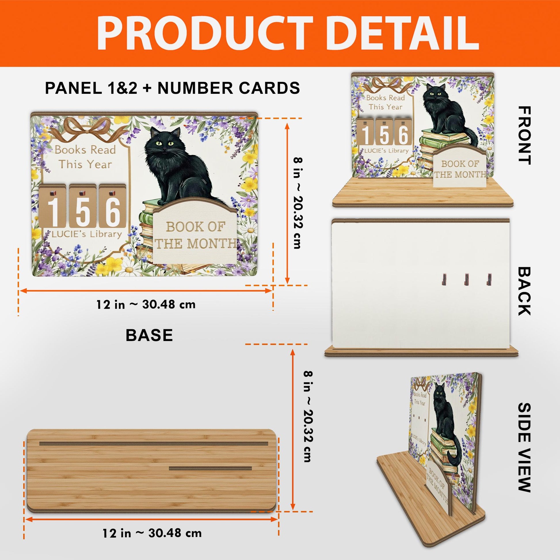 Custom Cat Book Stand with Reading Counter - Floral Library Decor for Book Lovers image 4