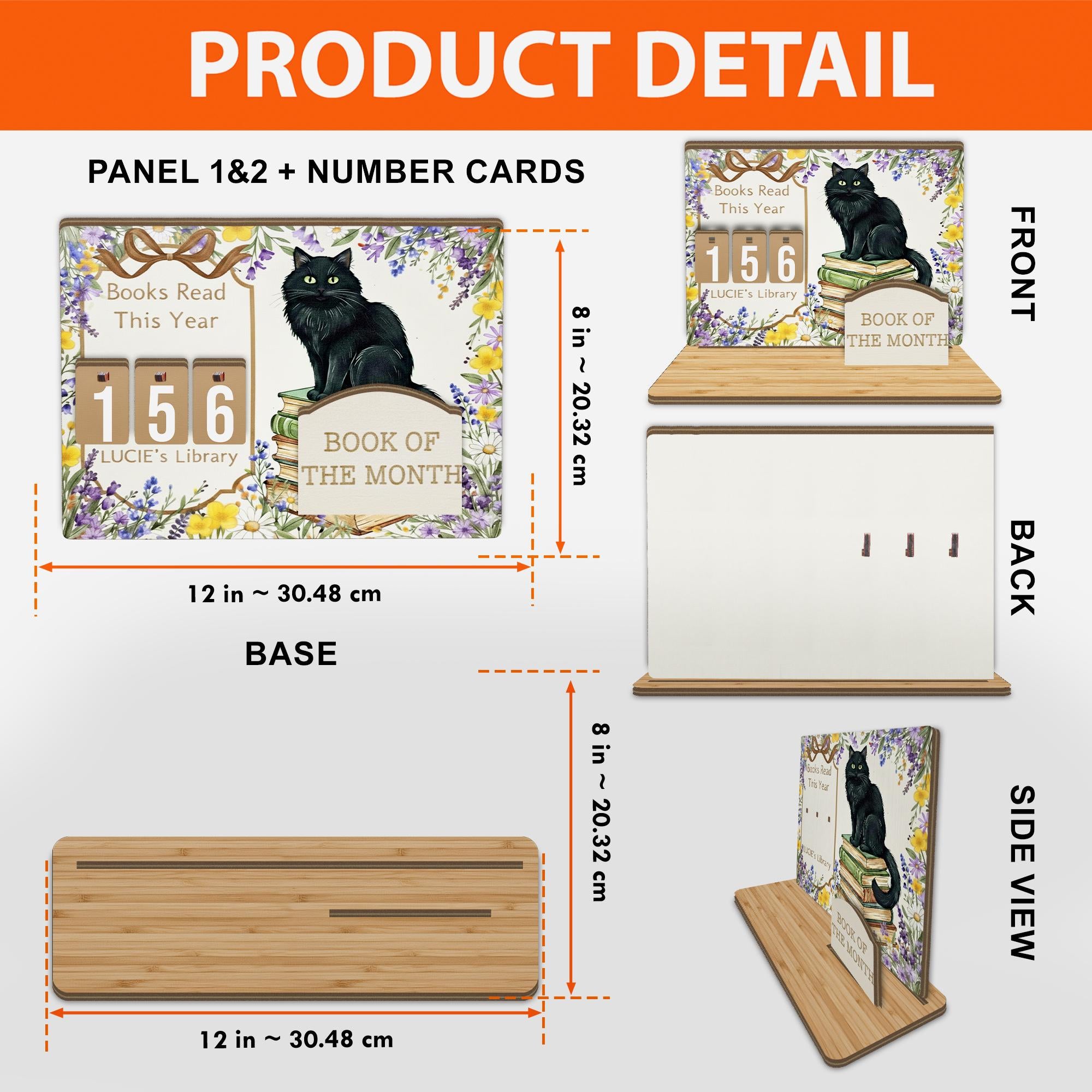 Custom Cat Book Stand with Reading Counter - Floral Library Decor for Book Lovers image 4