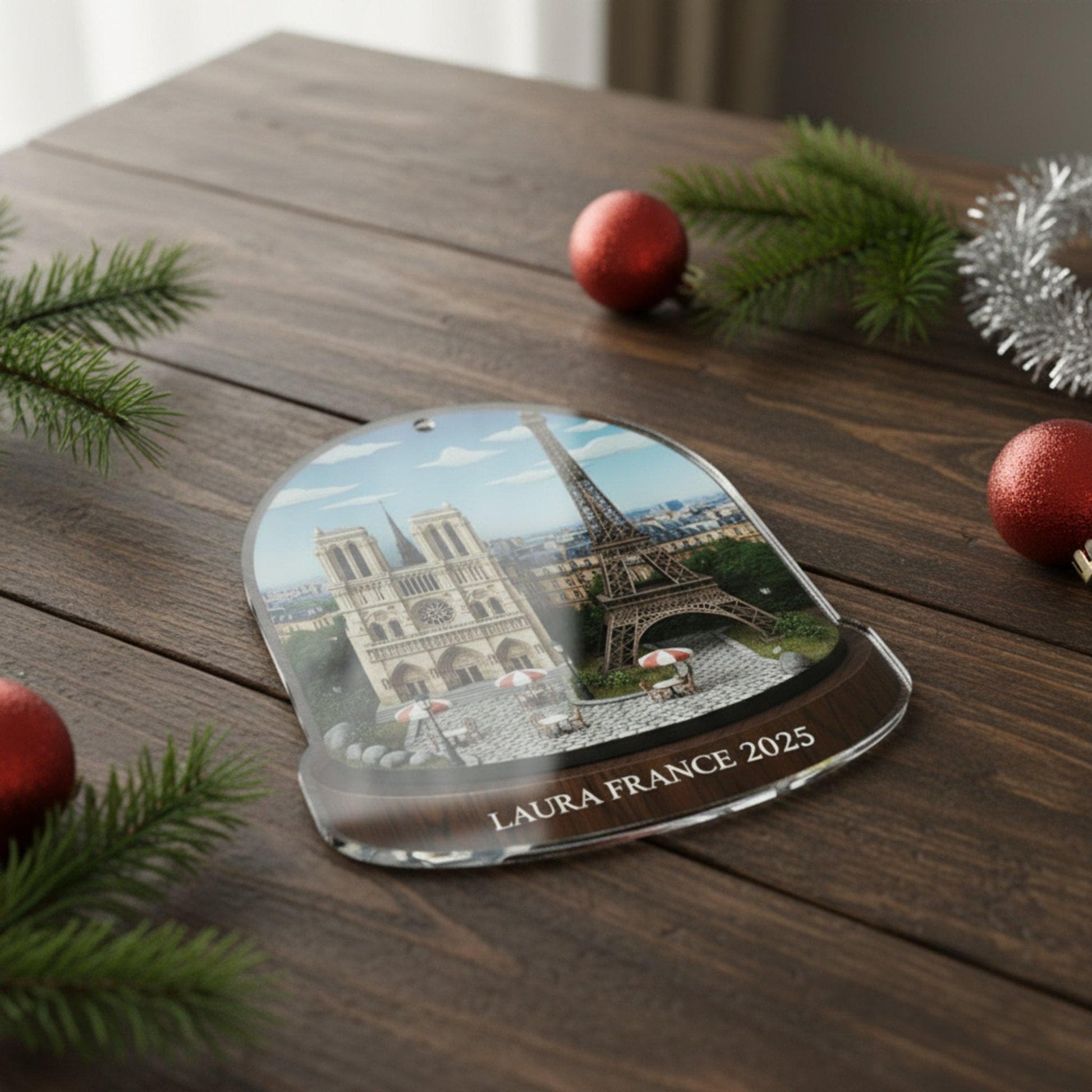 France Travel Ornament 2025: Personalized Adventure Keepsake with Name & Destination City image 3