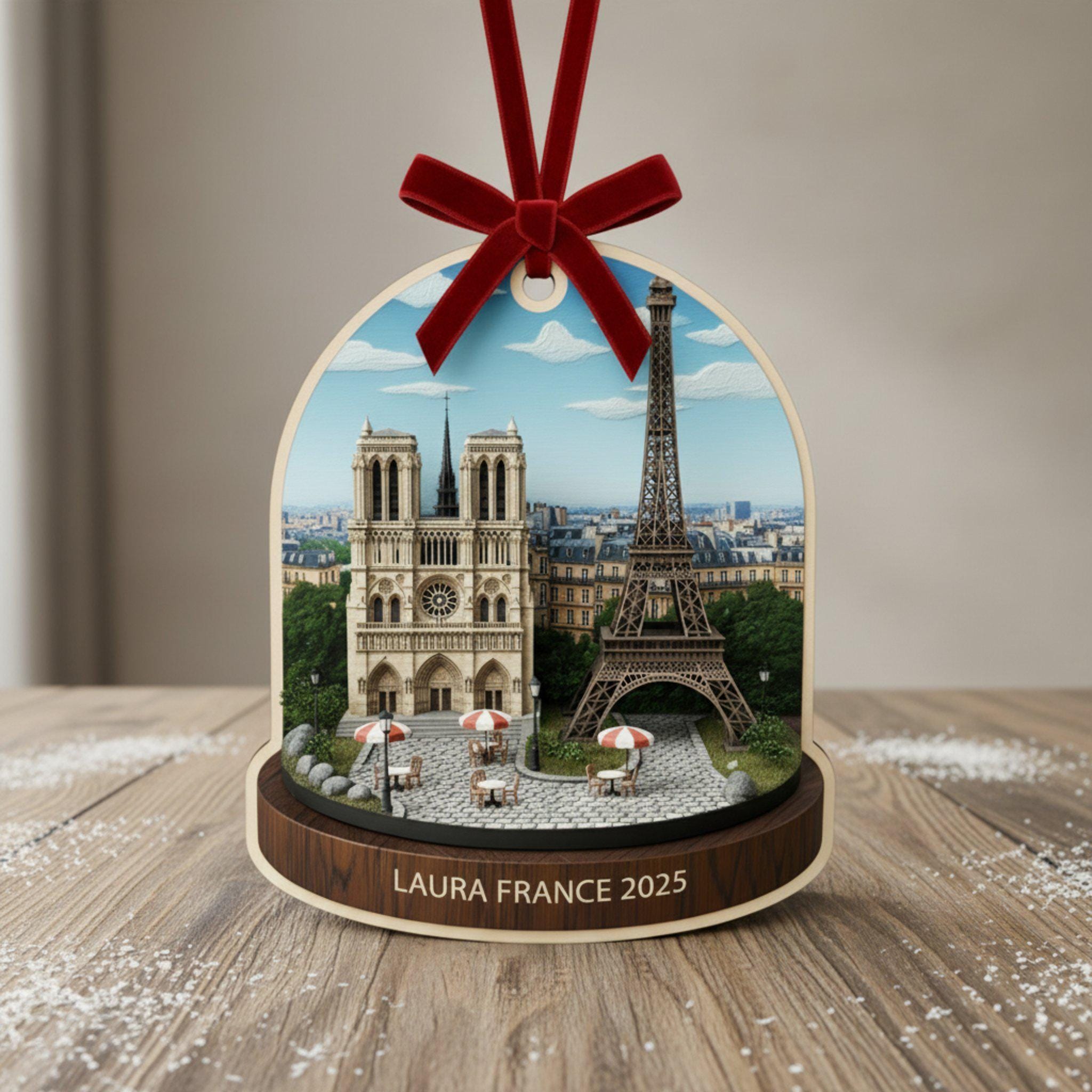 France Travel Ornament 2025: Personalized Adventure Keepsake with Name & Destination City image 4