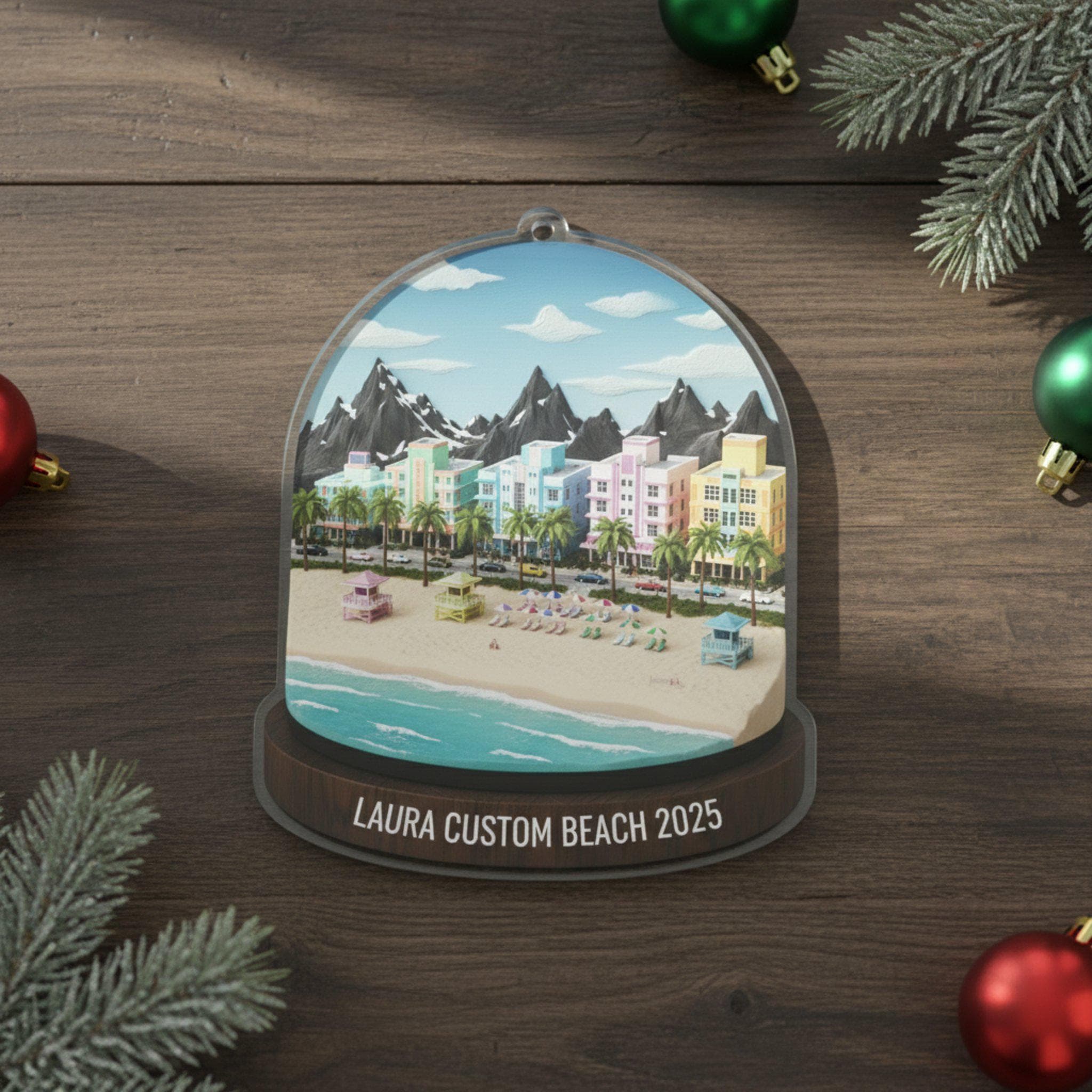 Beach Travel Ornament 2025: Personalized Adventure Trip Keepsake with Name & Destination City image 2