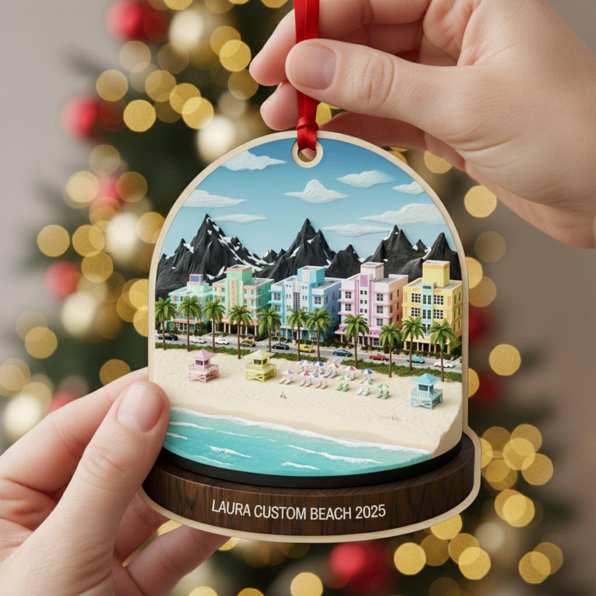 Beach Travel Ornament 2025: Personalized Adventure Trip Keepsake with Name & Destination City image 5