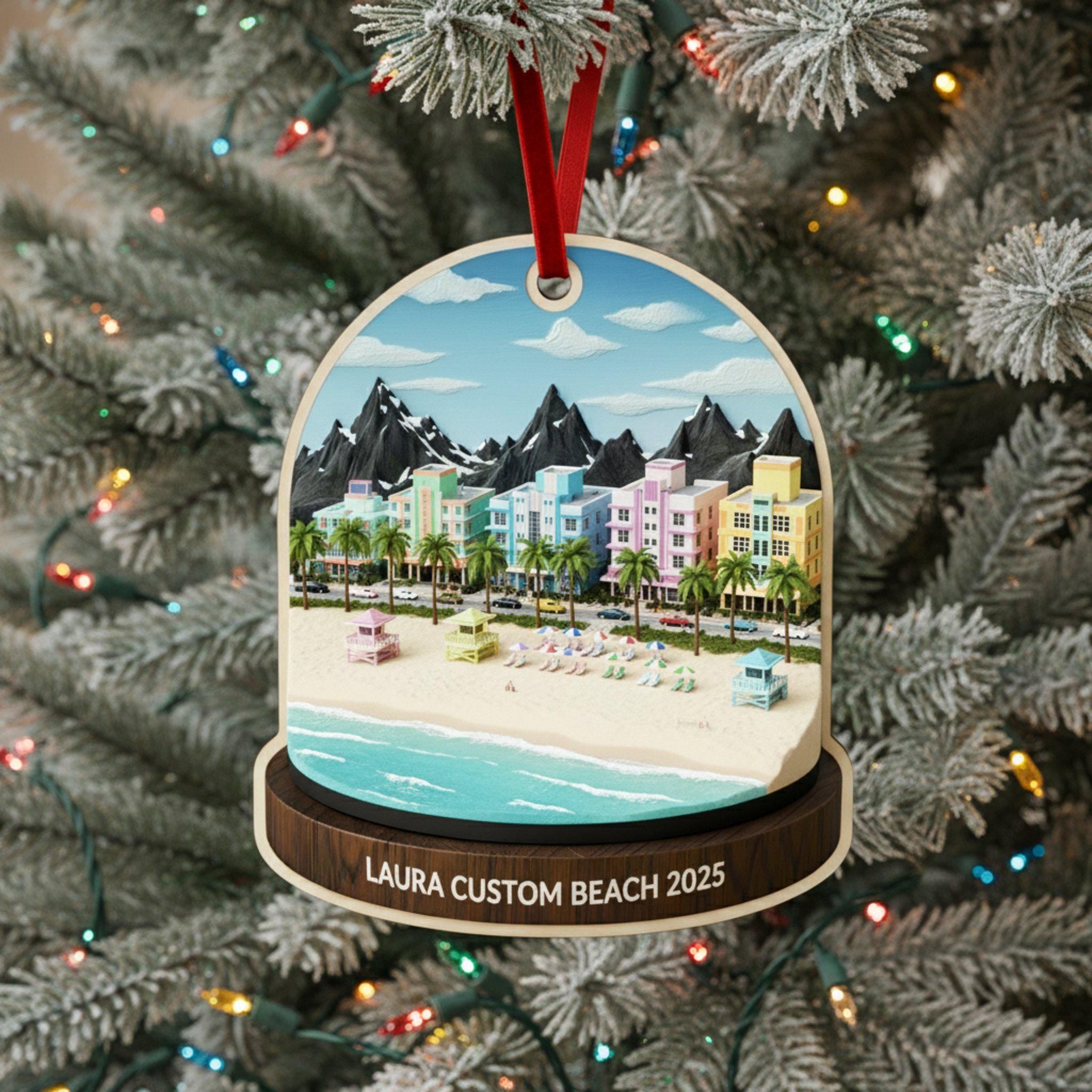 Beach Travel Ornament 2025: Personalized Adventure Trip Keepsake with Name & Destination City image 4
