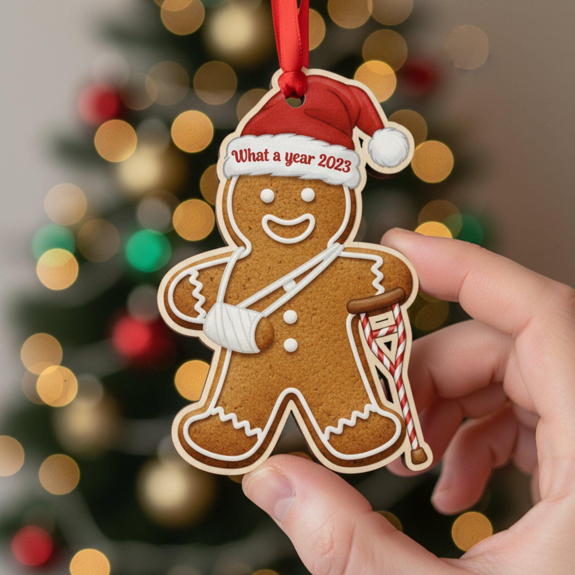 Injury Gingerbread What a Year Christmas 2025 Ornament: Funny Broken Arm Holiday Decor & Gift image 3