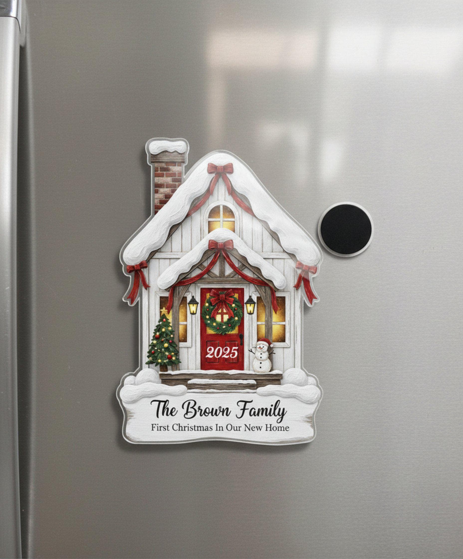 Personalized First Christmas in Our New Home 2025 Magnet: Custom Family Name Fridge Decor image 2