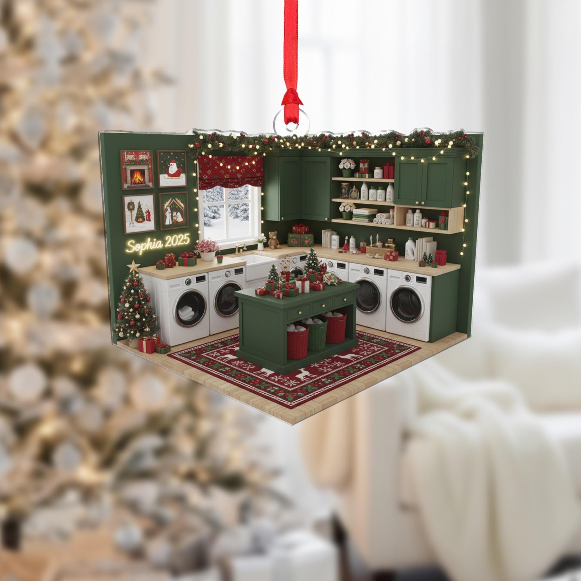 Personalized Ornament: Laundry Room Diorama 3D Layered, Christmas Decor image 2