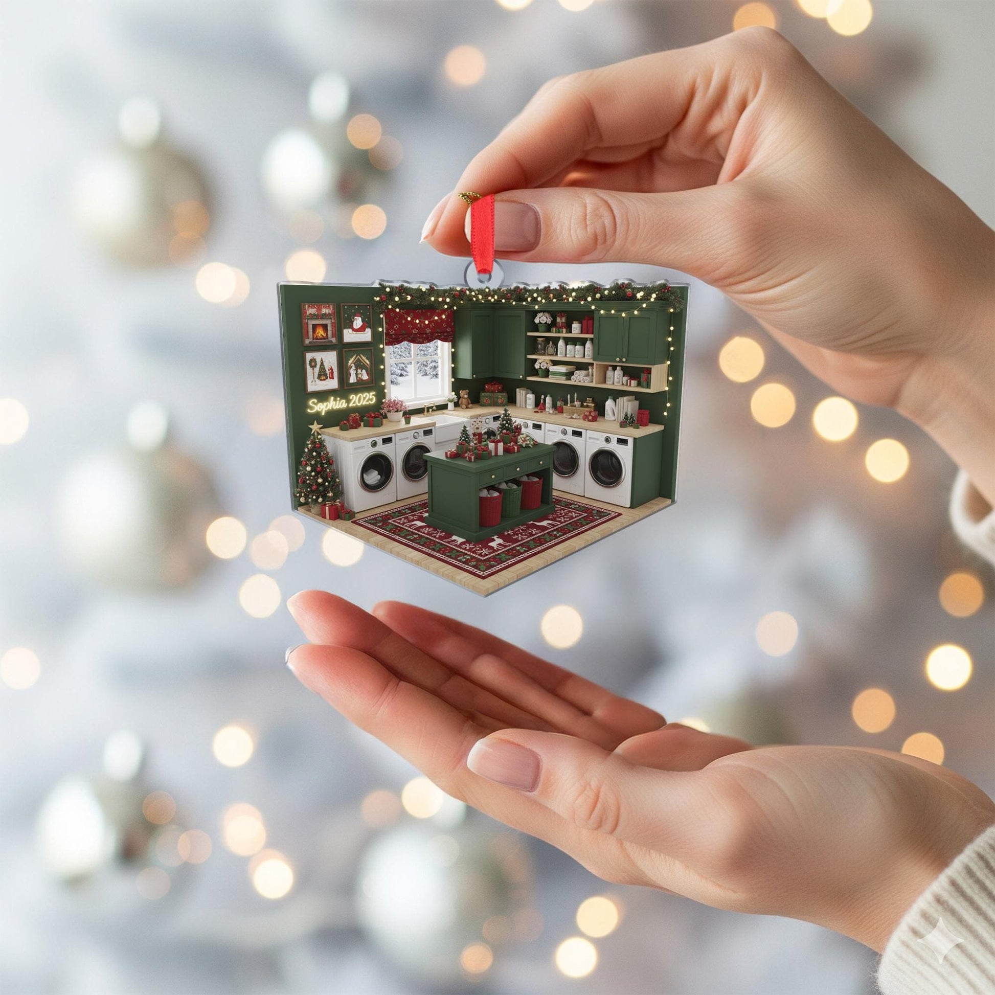 Personalized Ornament: Laundry Room Diorama 3D Layered, Christmas Decor image 4