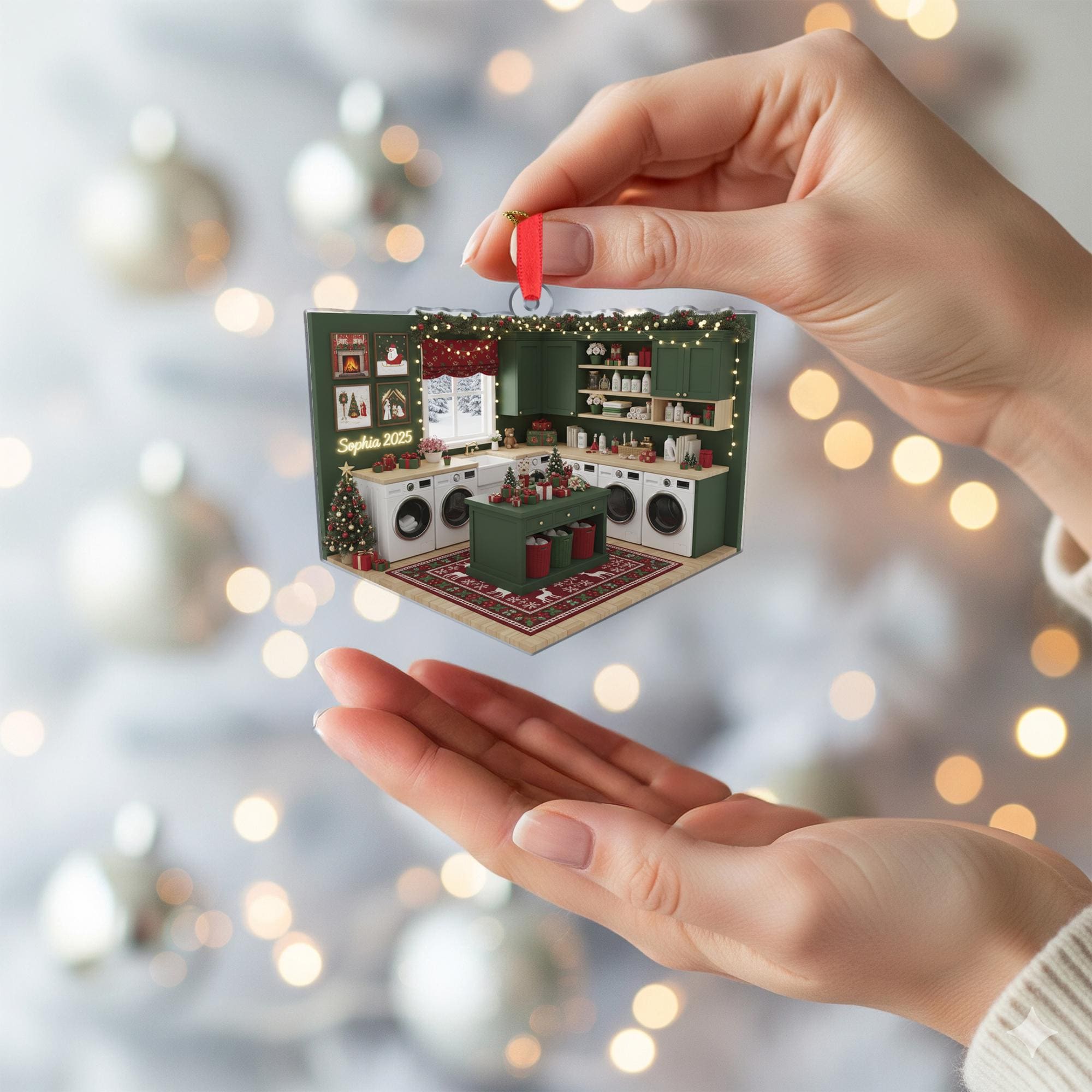 Personalized Ornament: Laundry Room Diorama 3D Layered, Christmas Decor image 4