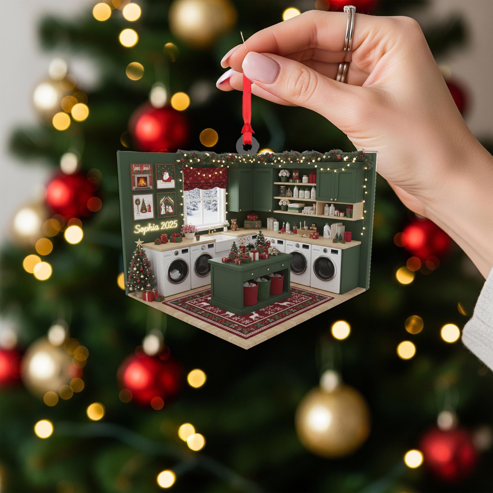 Personalized Ornament: Laundry Room Diorama 3D Layered, Christmas Decor image 7