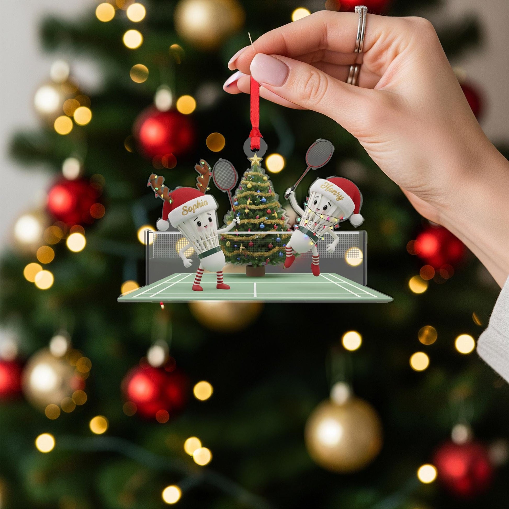 Personalized Acrylic Christmas Ornament: Badminton Players, Custom Name Shuttlecock Couple image 7