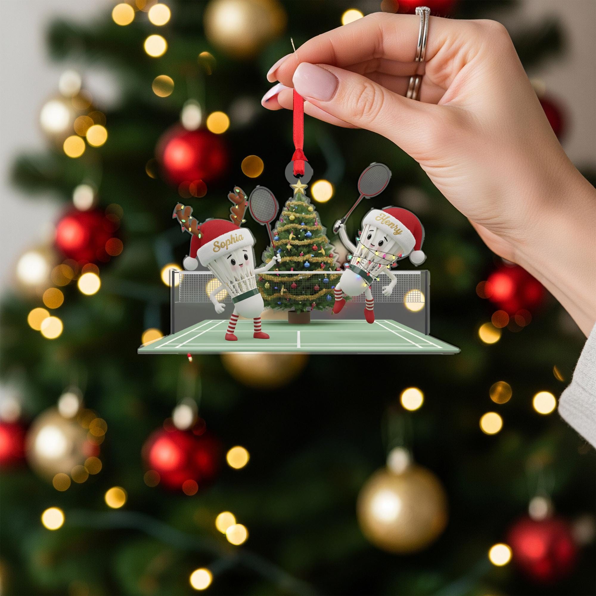 Personalized Acrylic Christmas Ornament: Badminton Players, Custom Name Shuttlecock Couple image 7