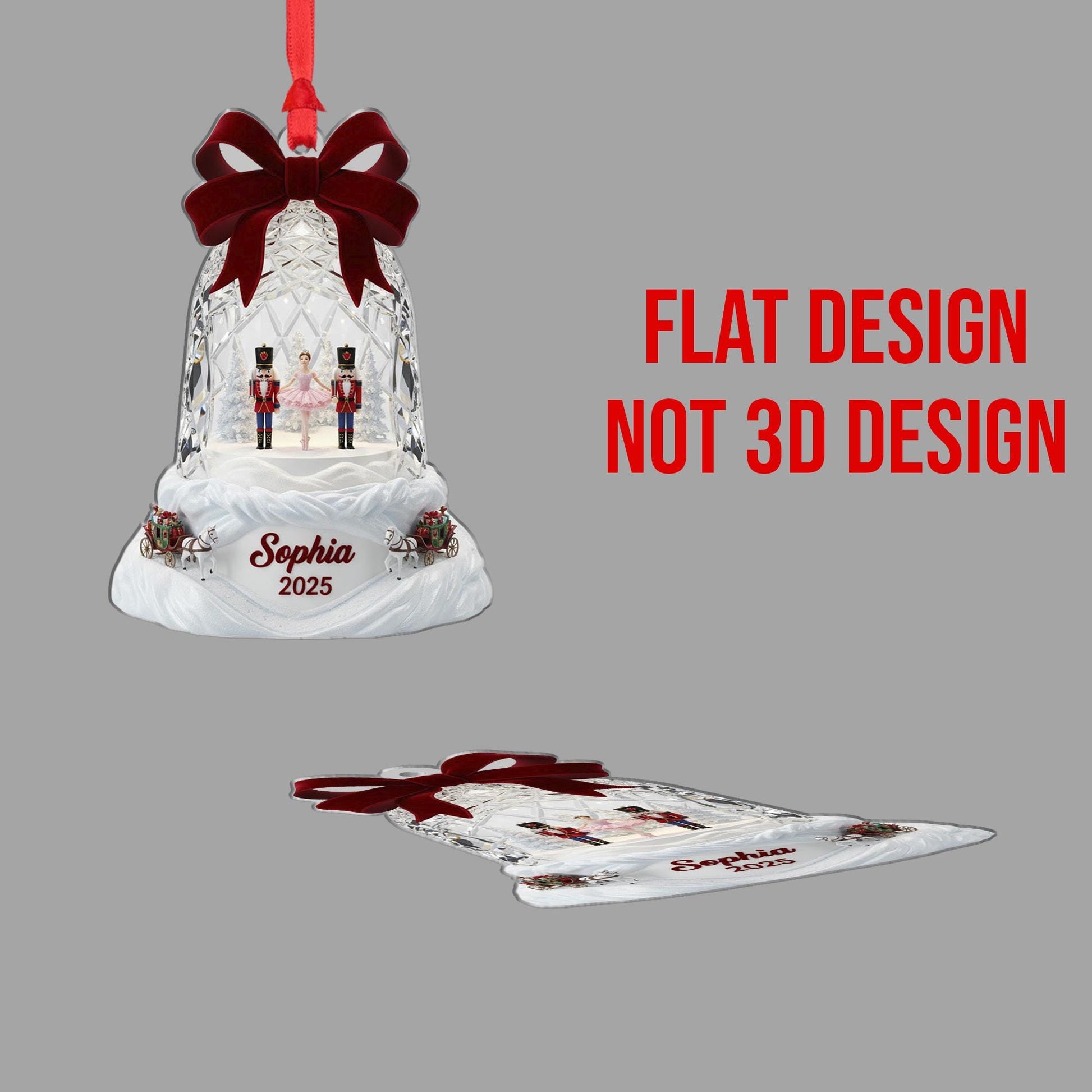 Personalized Acrylic Bell Ornament: Nutcracker Diorama, Custom Name, Ballerina Scene image 3