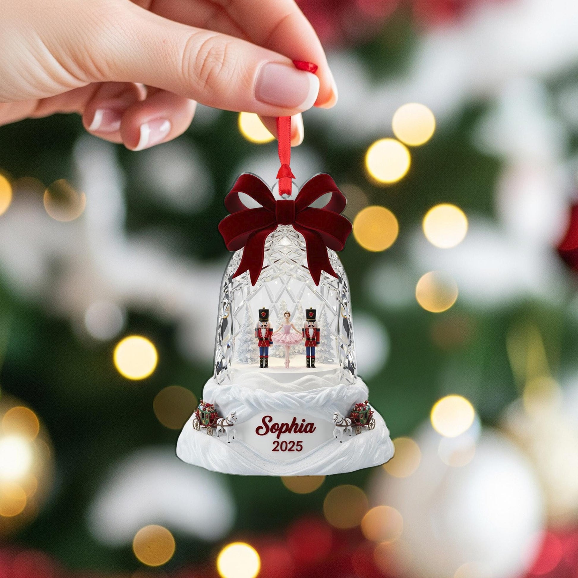 Personalized Acrylic Bell Ornament: Nutcracker Diorama, Custom Name, Ballerina Scene image 5