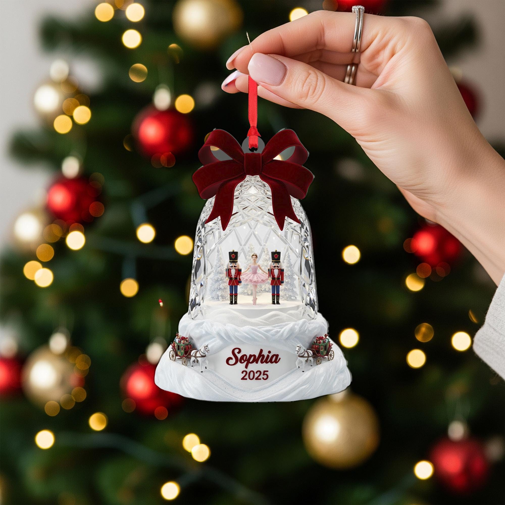 Personalized Acrylic Bell Ornament: Nutcracker Diorama, Custom Name, Ballerina Scene image 7
