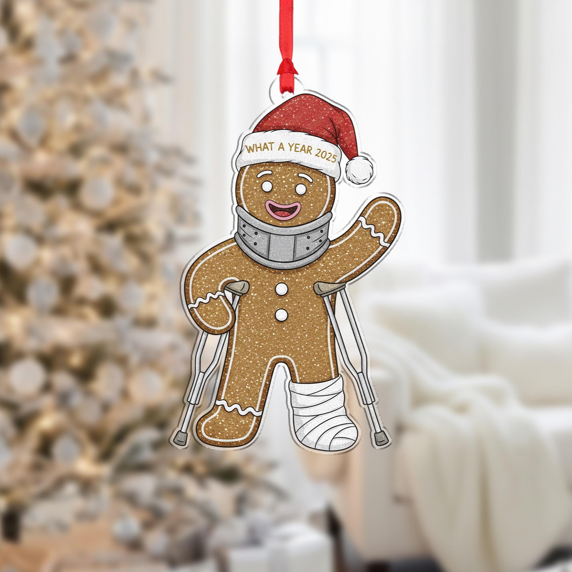 Acrylic Gingerbread Ornament – What a Year 2025 Design with Cast and Crutches image 6