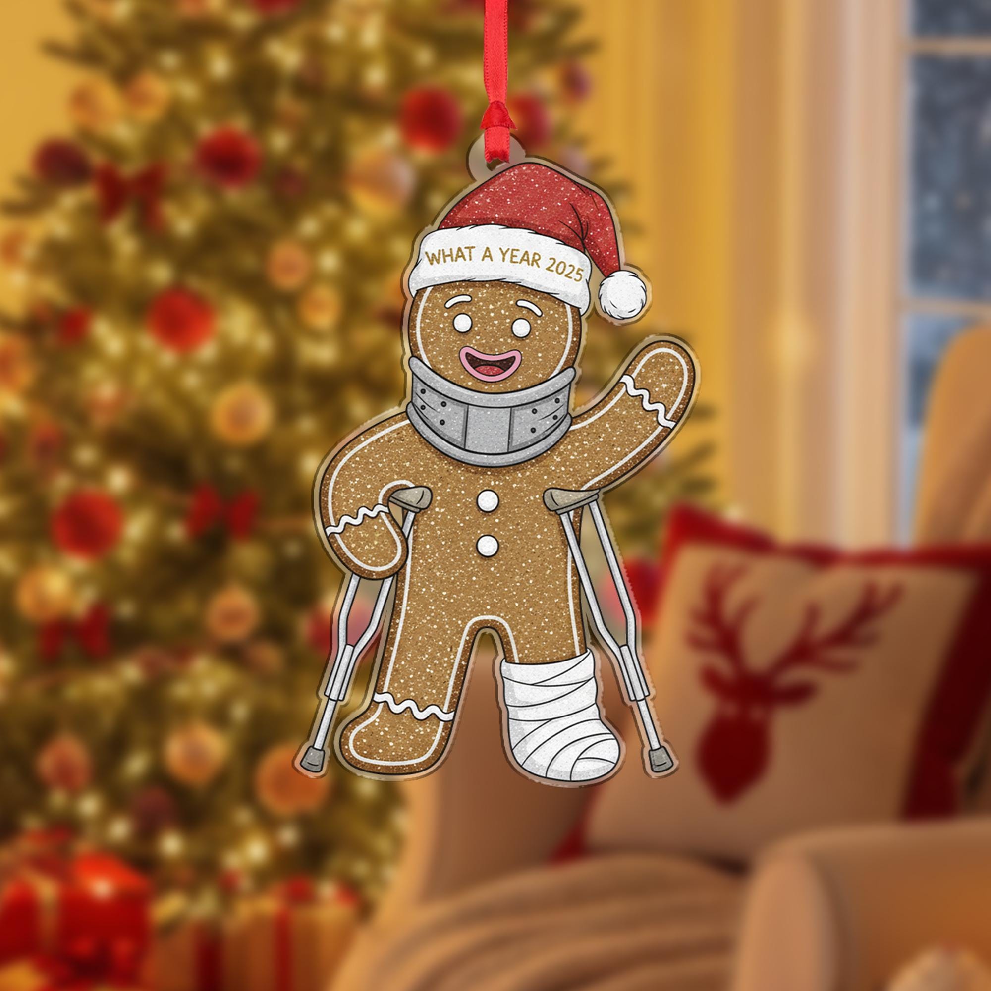 Acrylic Gingerbread Ornament – What a Year 2025 Design with Cast and Crutches image 7