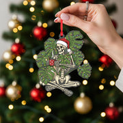 Acrylic Skeleton Ornament – Santa Hat Design with Monstera Leaves and Holiday Theme image 1